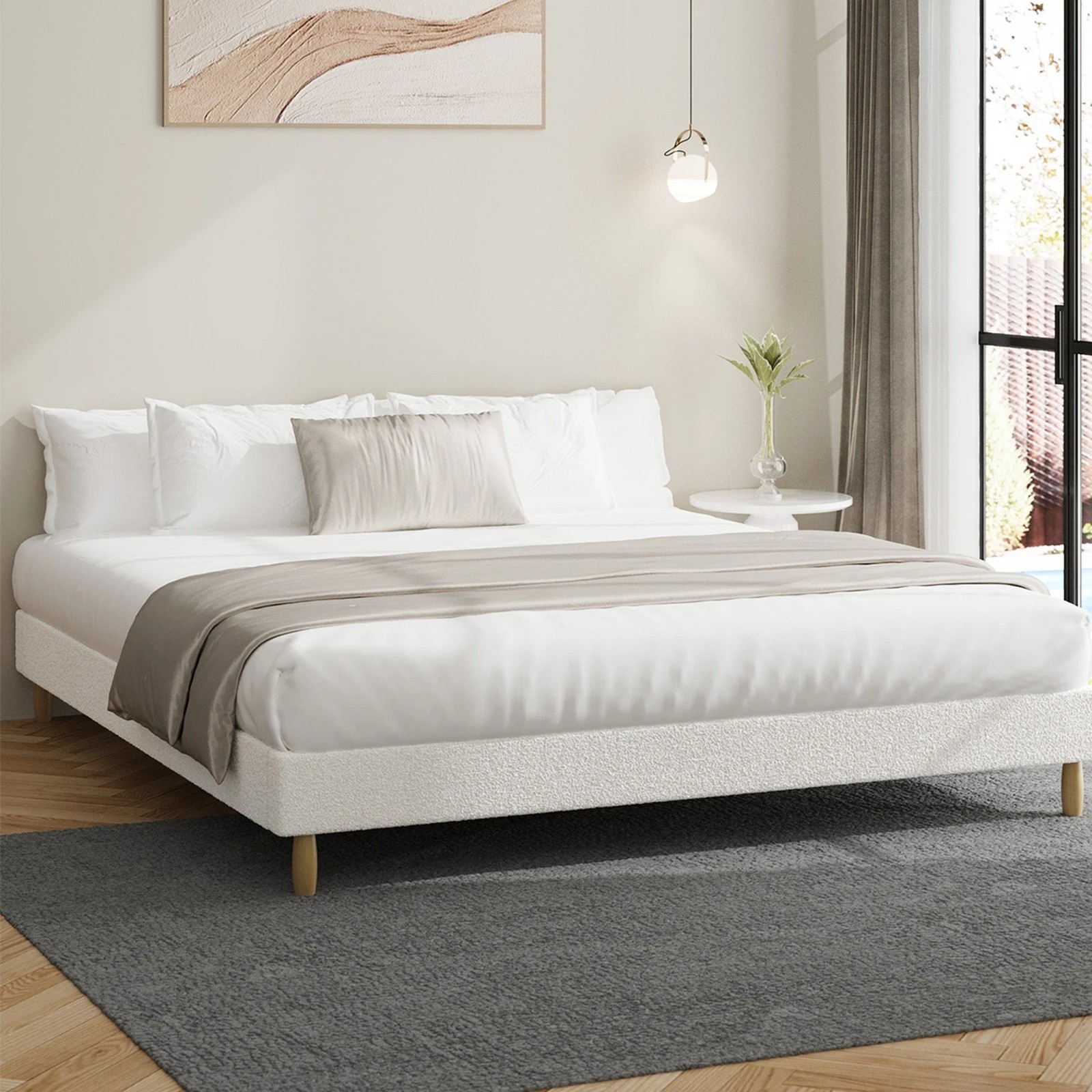 2 Oikiture King Bed Base Boucle Bed Frame
 - White, 2 of 10