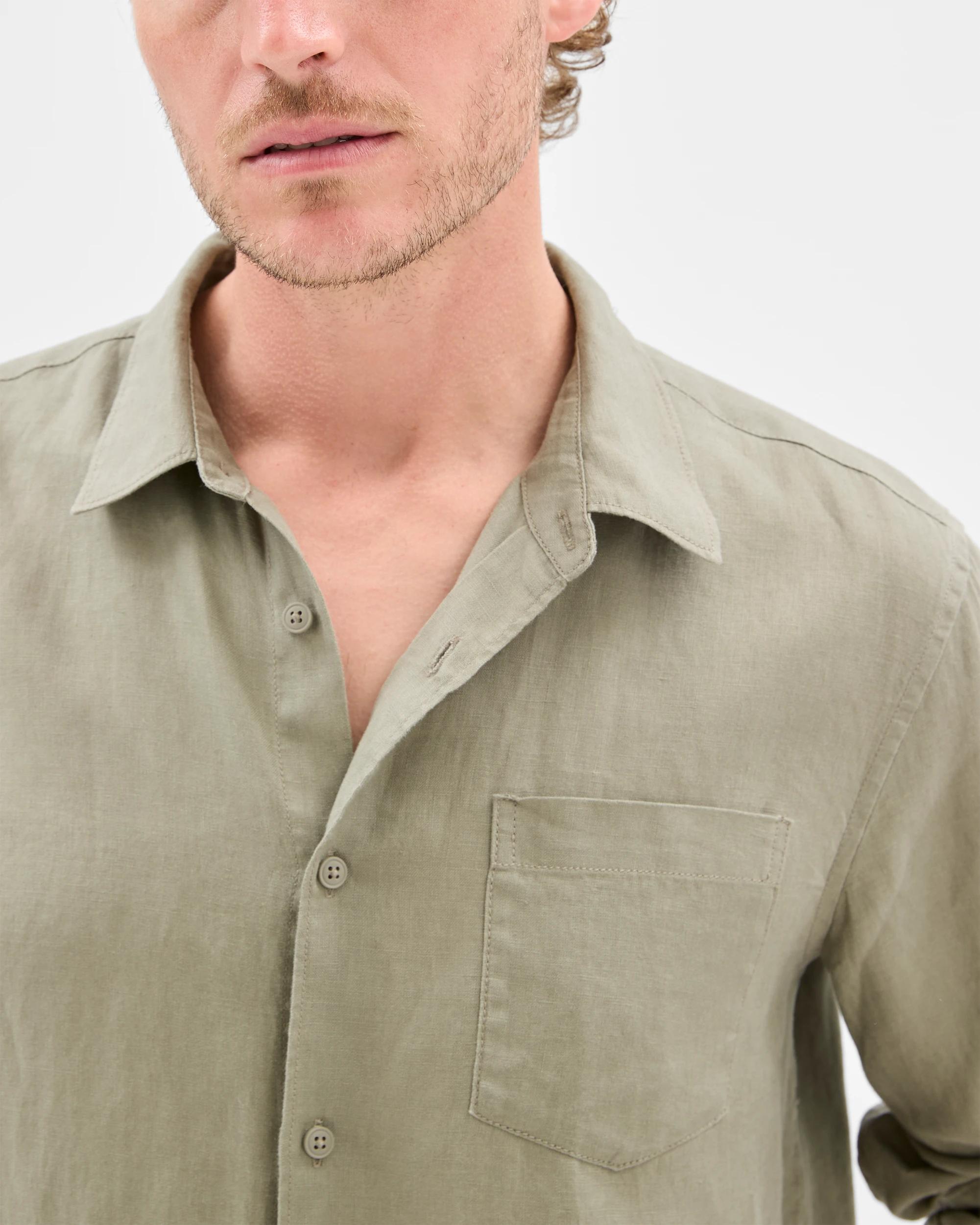 4 Target European Linen Long Sleeve Shirt KHAKI, 4 of 7