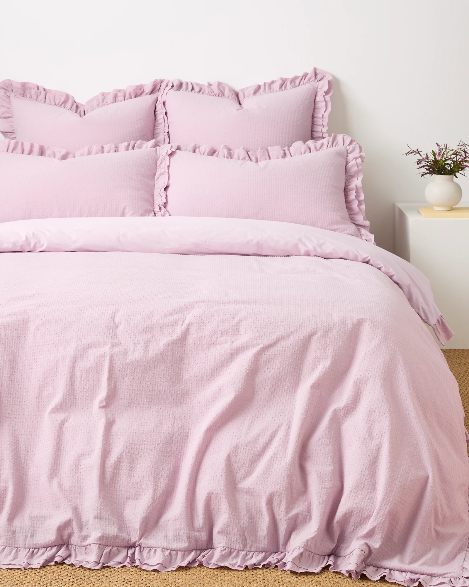 1 Target Australian Cotton Celine Jacquard Double Ruffle Quilt Cover Set
 - Super King Bed
 - Purple, 1 of 3