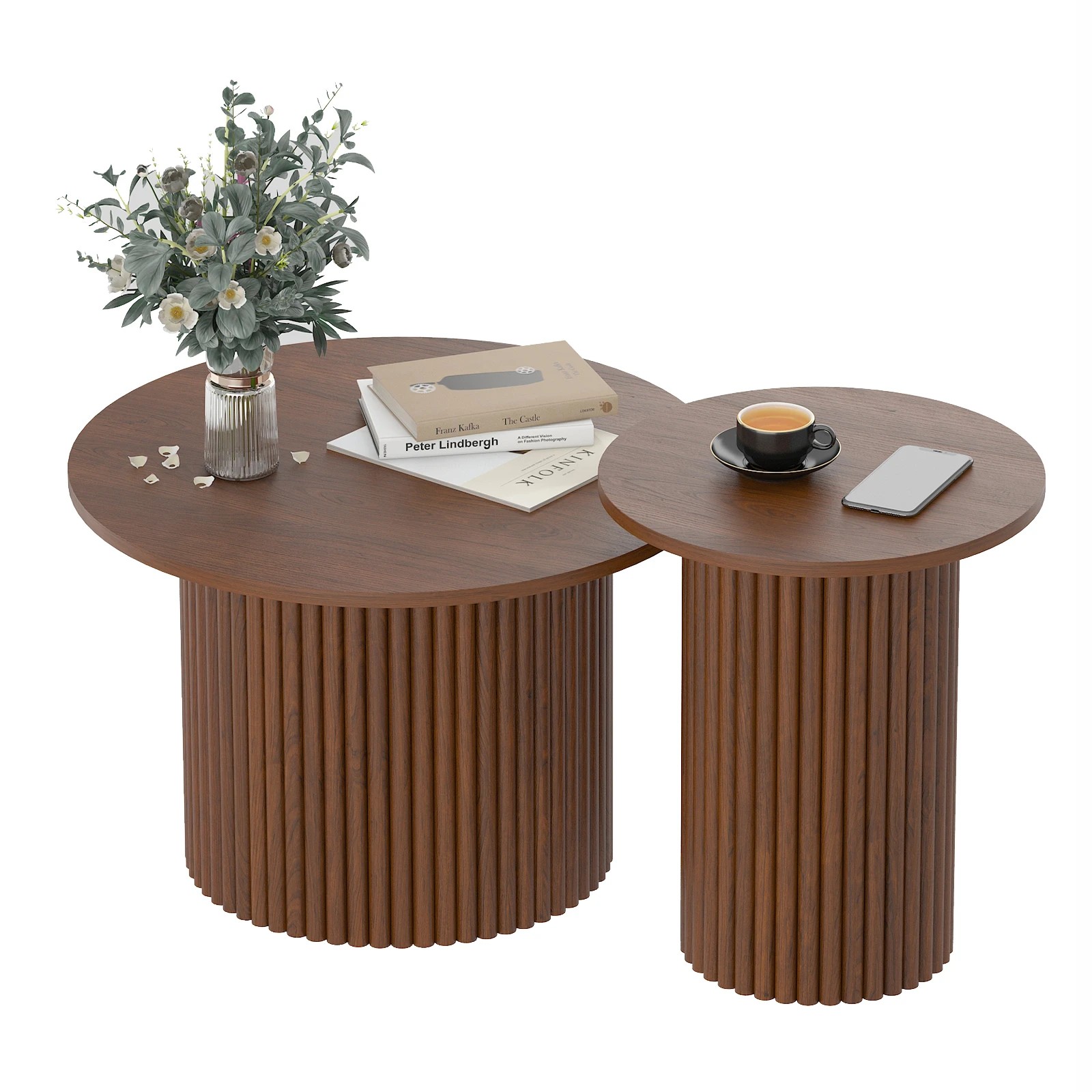 9 Advwin Coffee Table Set of 2  with Fluted Panel - Brown, 9 of 10