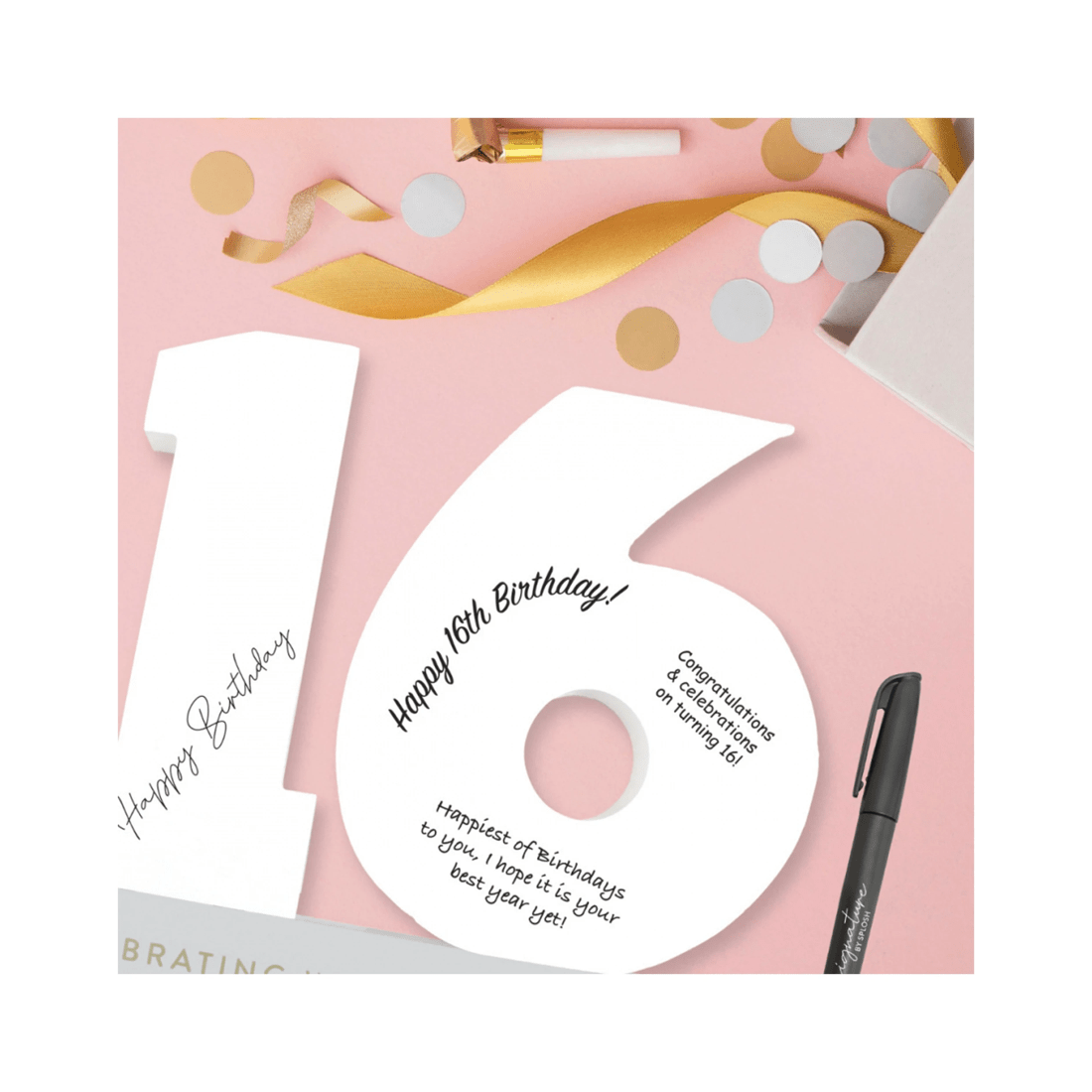 6 Splosh 16th Birthday Wooden Signature Number W/ Marker Keepsake 29x21cm White
 - White, 6 of 6