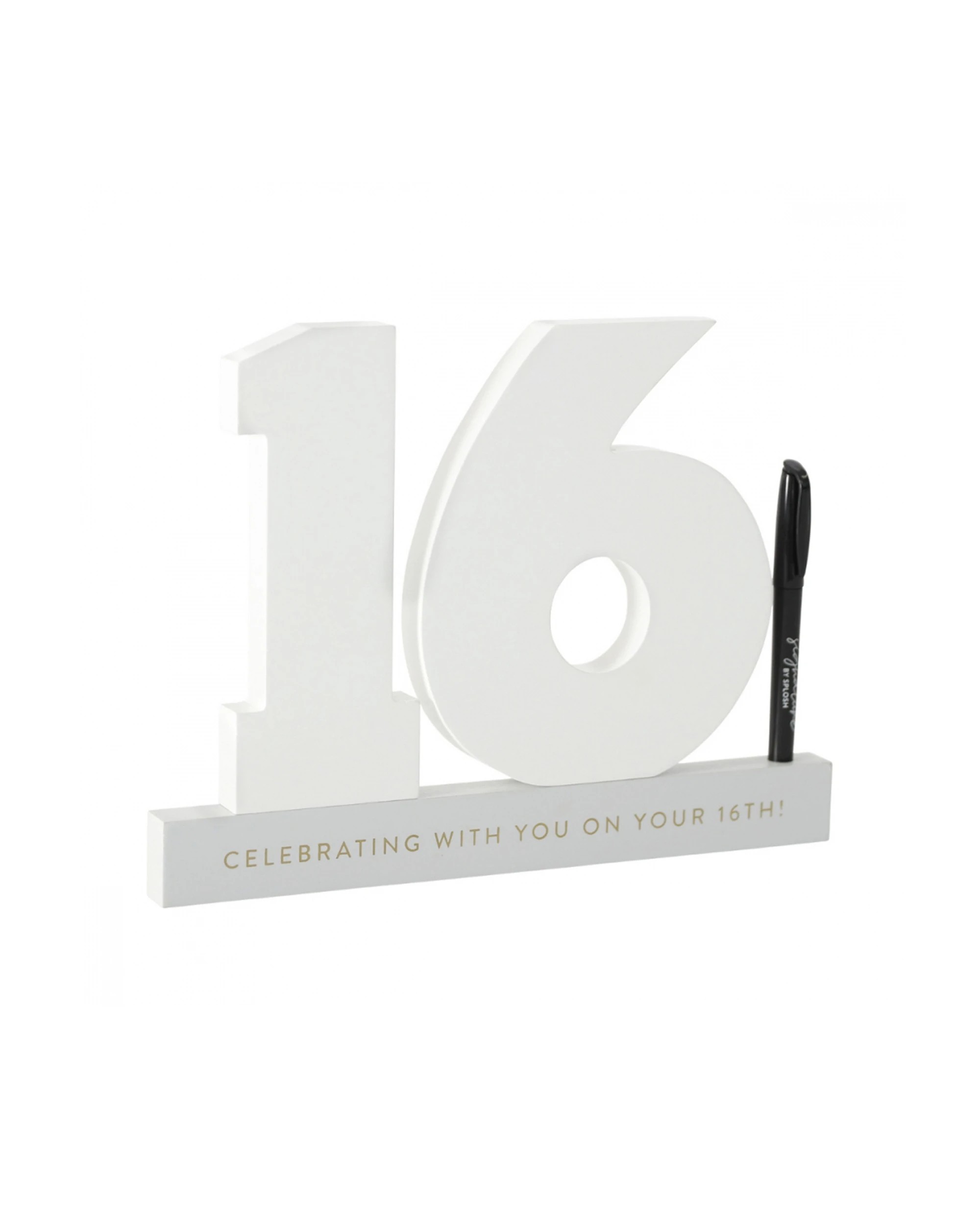 6 Splosh 16th Birthday Wooden Signature Number W/ Marker Keepsake 29x21cm White - White, 6 of 6