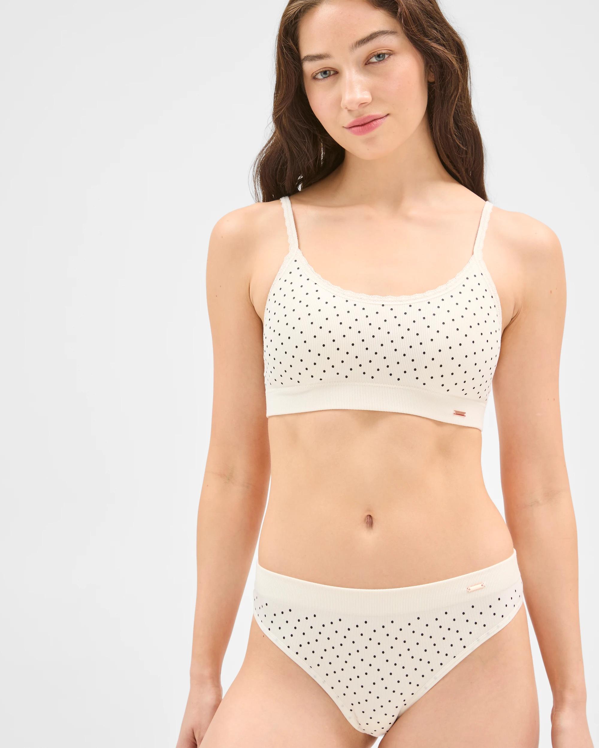3 Lily Loves Rib and Lace Seamfree Crop Top GARDENIA BLACK SPOT, 3 of 5
