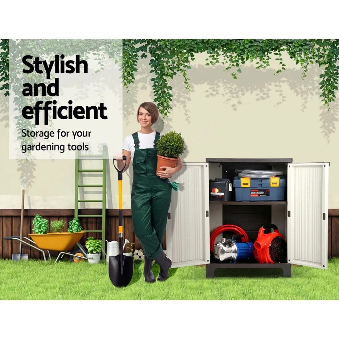 6 Gardeon Outdoor Storage Cabinet Box 92cm Lockable Cupboard Sheds Adjustable - Beige, 6 of 10