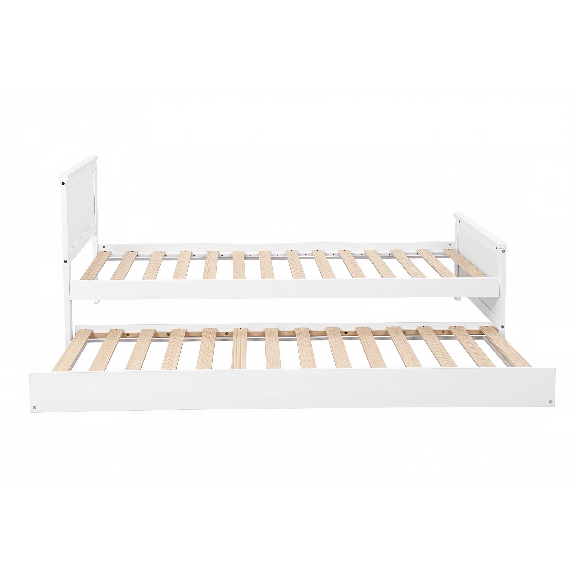 3 Artiss Single Bed Frame with Trundle Wood Toddler Bunk Bed with Headboard - White, 3 of 9
