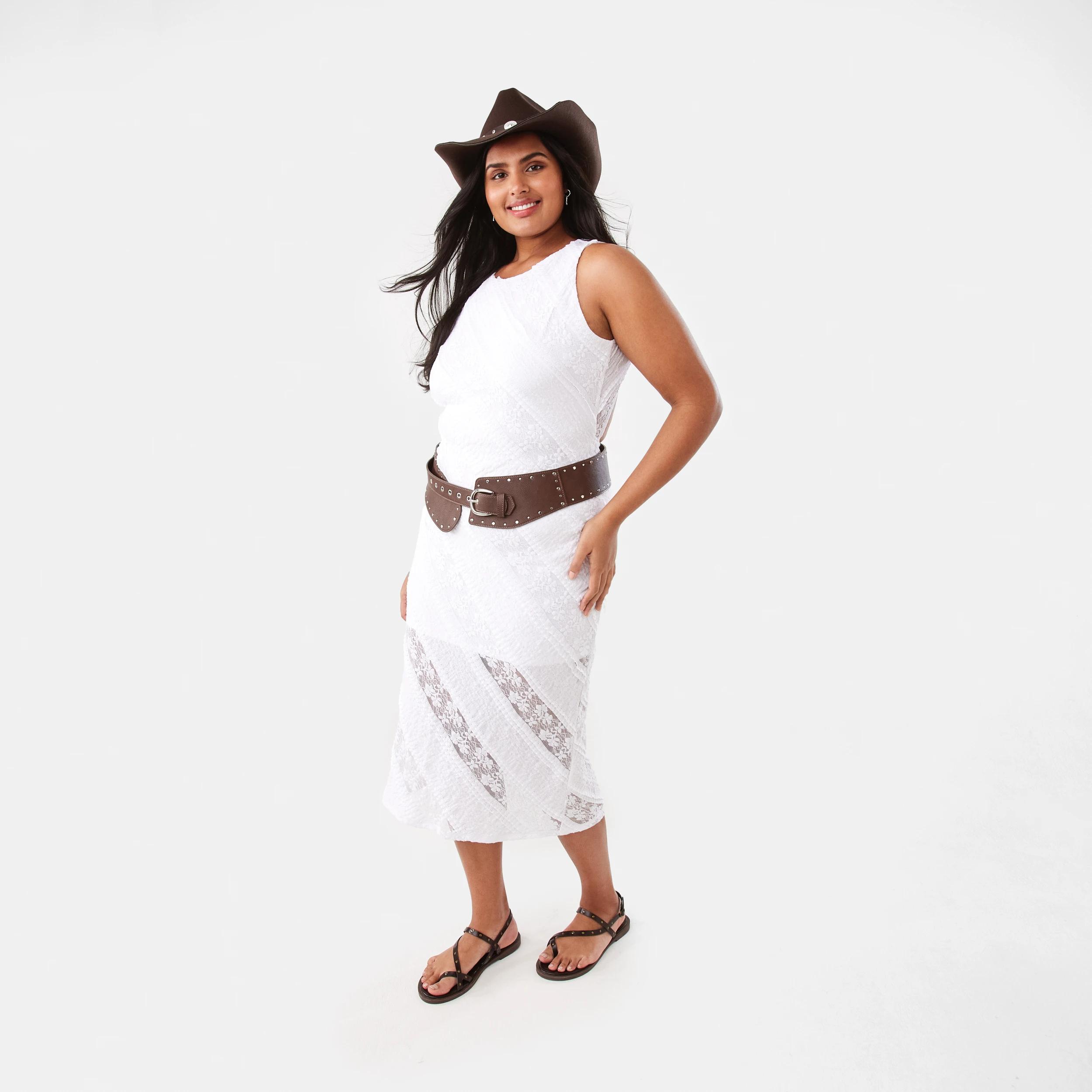 4 Mixed Lace Midi Dress White, 4 of 10