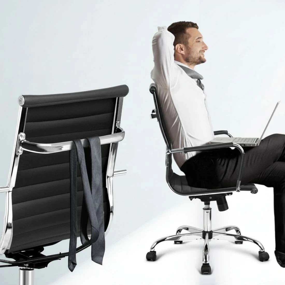 6 Artiss Office Chair Conference Chairs PU Leather Mid Back - Black, 6 of 8