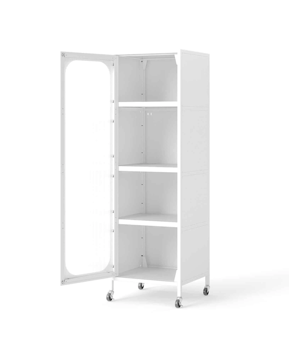 Costway Rolling Storage Cabinet 5-Tier Sideboard Narrow Metal Kitchen Pantry Cupboard - White