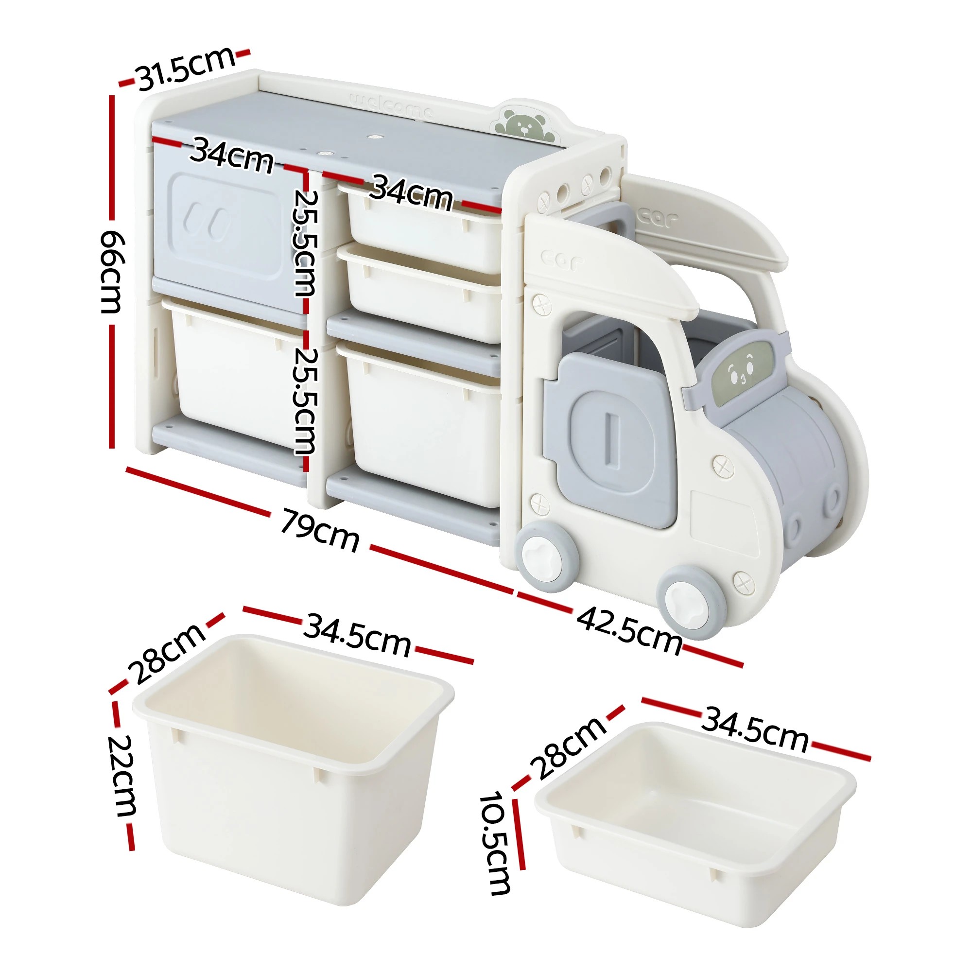 1 Keezi Toy Storage Organizer with 4 Storage Bins and Cabinet Bookcase Kids Toys - Multi, 1 of 6