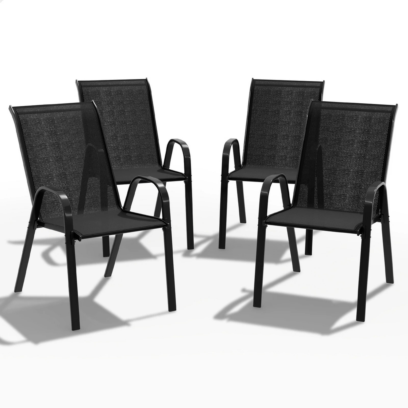 1 Alfordson 4x Outdoor Lounge Chairs Patio Dining Furniture Garden Stackable - Black, 1 of 10