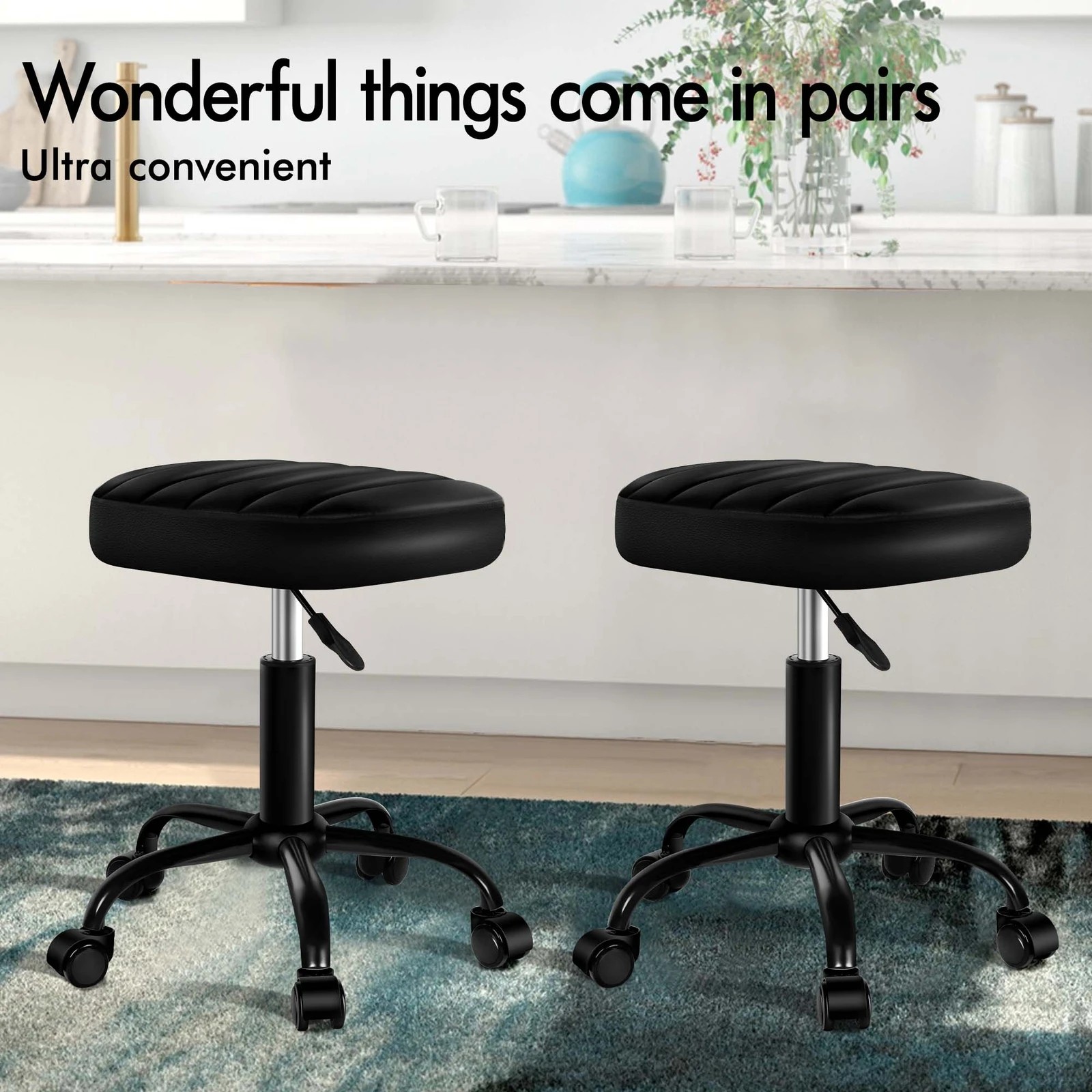 3 Alfordson Salon Stool Square Swivel Barber Hair Dress Chair - All Black, 3 of 9