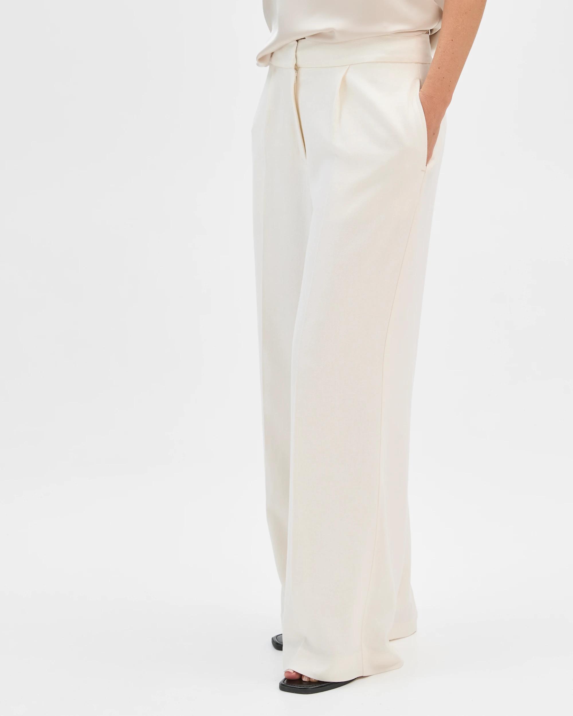 4 Preview European Linen Blend Tailored Wide Leg Pants CLOUD DANCER, 4 of 7