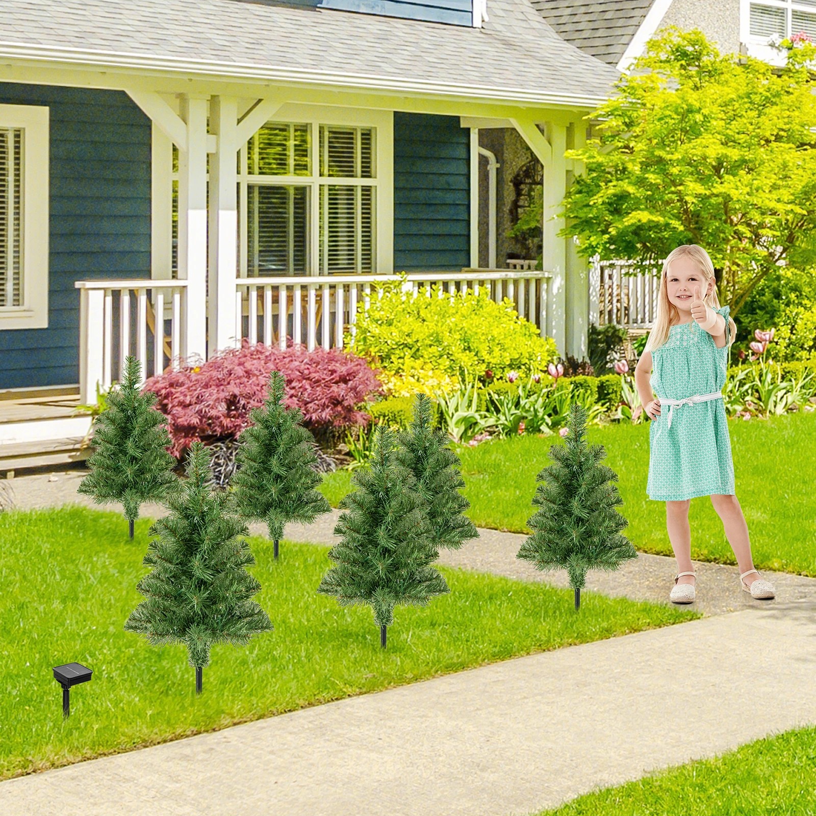 5 Costway 6 Pack Pre-Lit Artificial Christmas Tree 45cm Solar Powered Mini Xmas Trees, 5 of 5