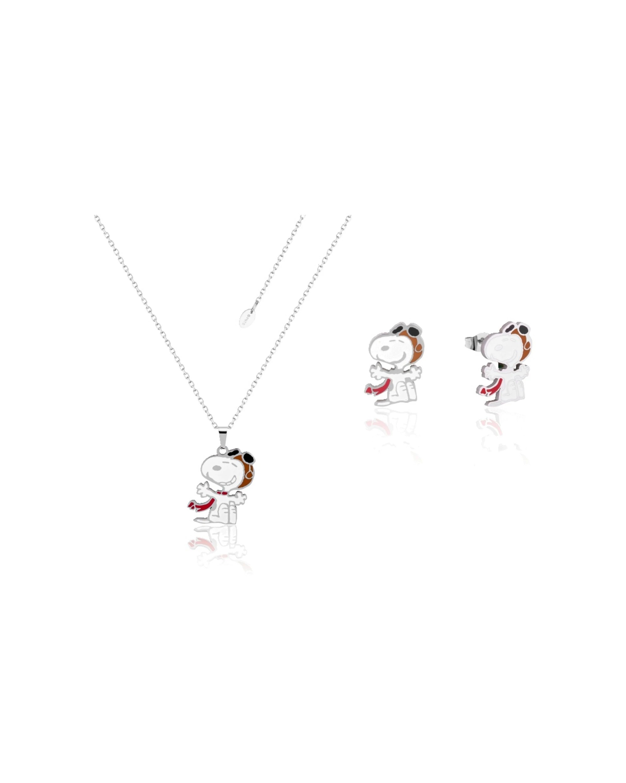 1 Couture Kingdom Peanuts Snoopy Flying Ace Stud Earrings & Necklace 15mm - Silver, 1 of 4