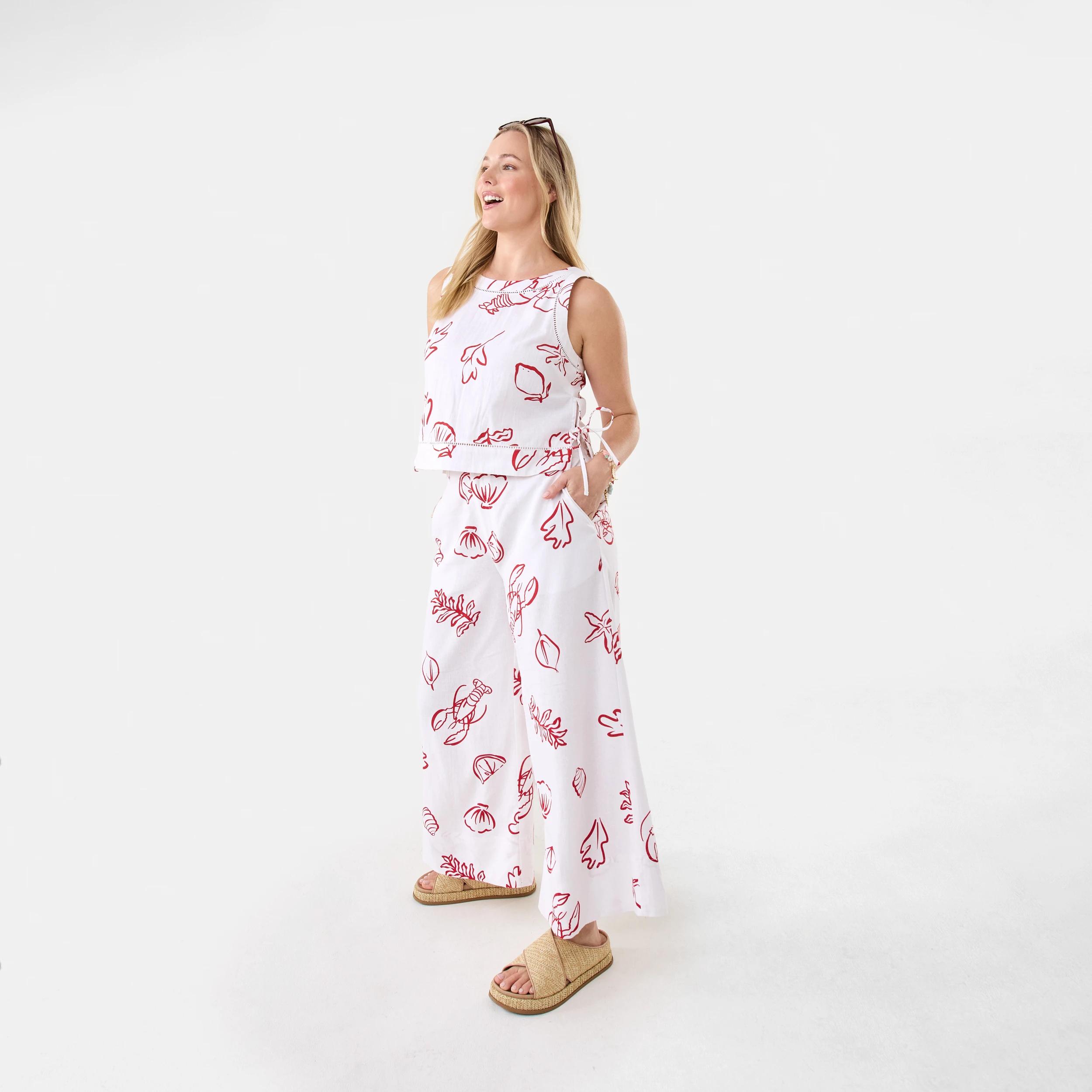 3 Printed Linen Blend Pants Red Vacay, 3 of 8