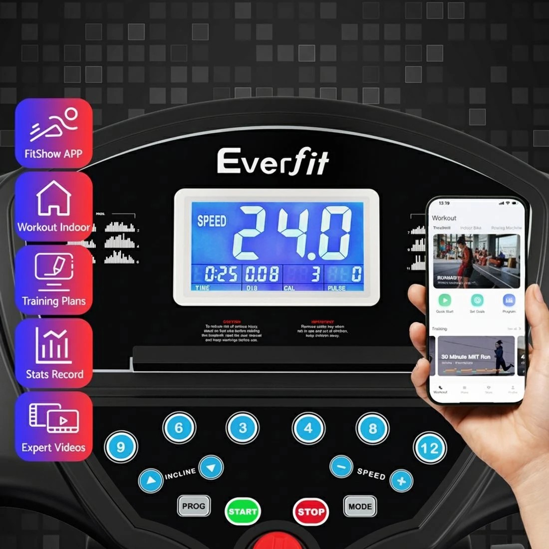 5 Everfit Treadmill Electric Home Gym Fitness Exercise Machine w/ Massager - Black, 5 of 6