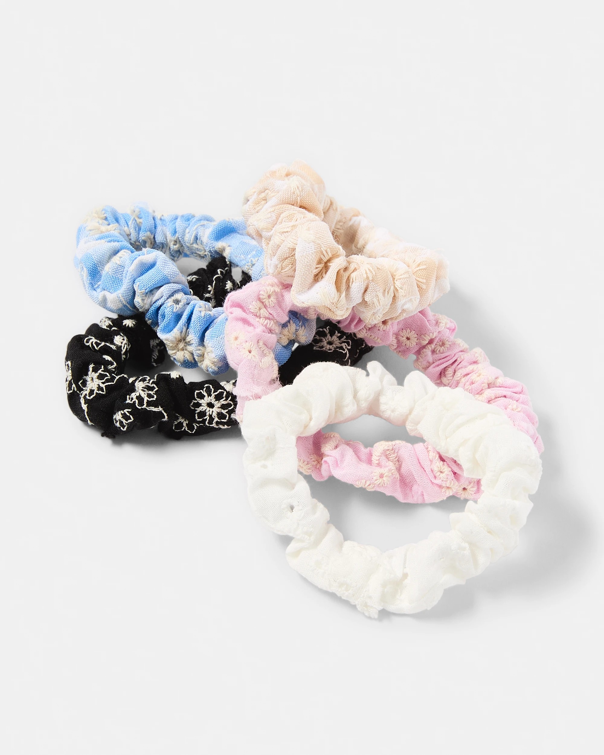 3 5 Pack Embroidered Mini Flower Hair Scrunchies, 3 of 5