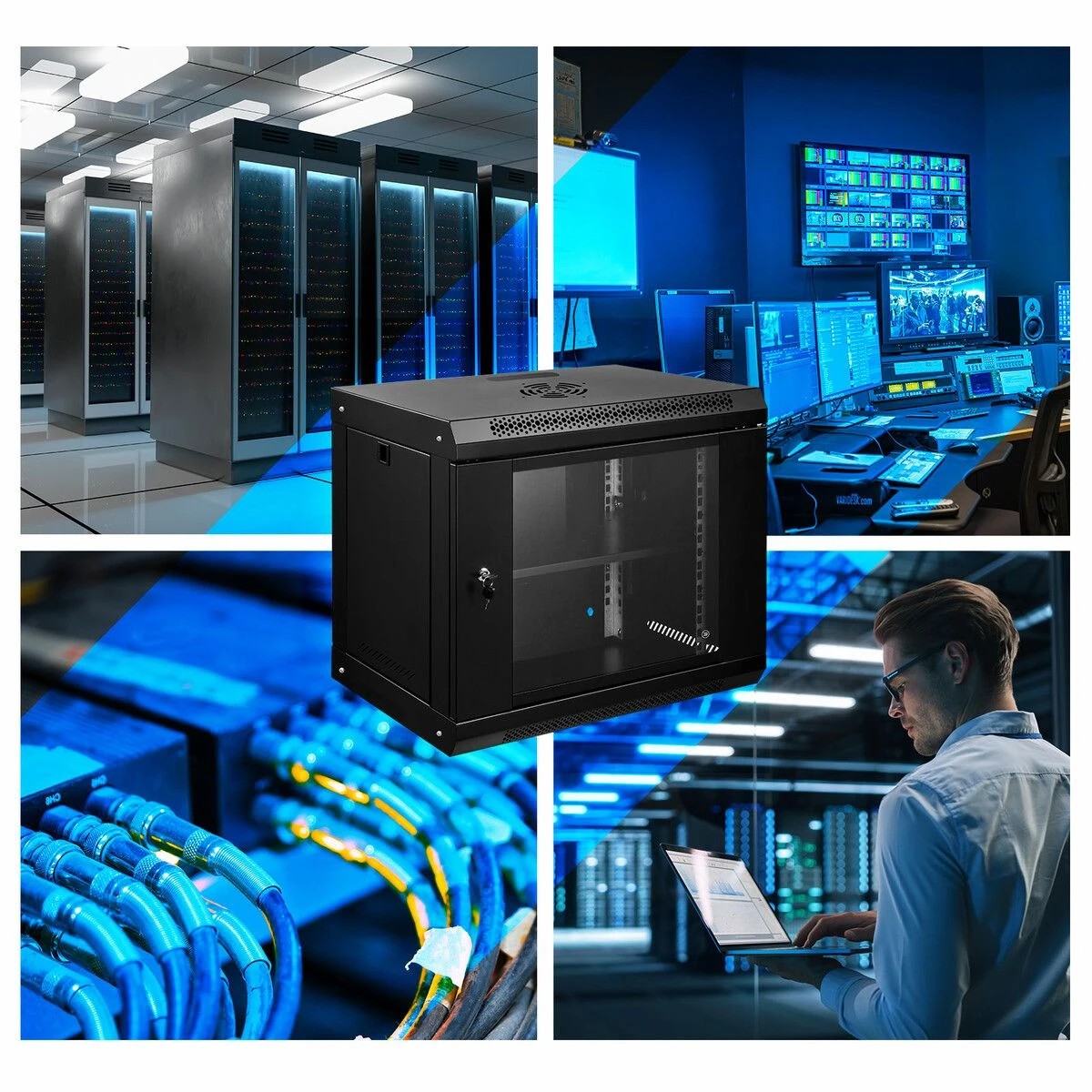 2 Ausway 12U Network Server Cabinet Rack Wall Mount Data Case Enclosure 19 Inch Deep with Locking Glass Door Removable, 2 of 9