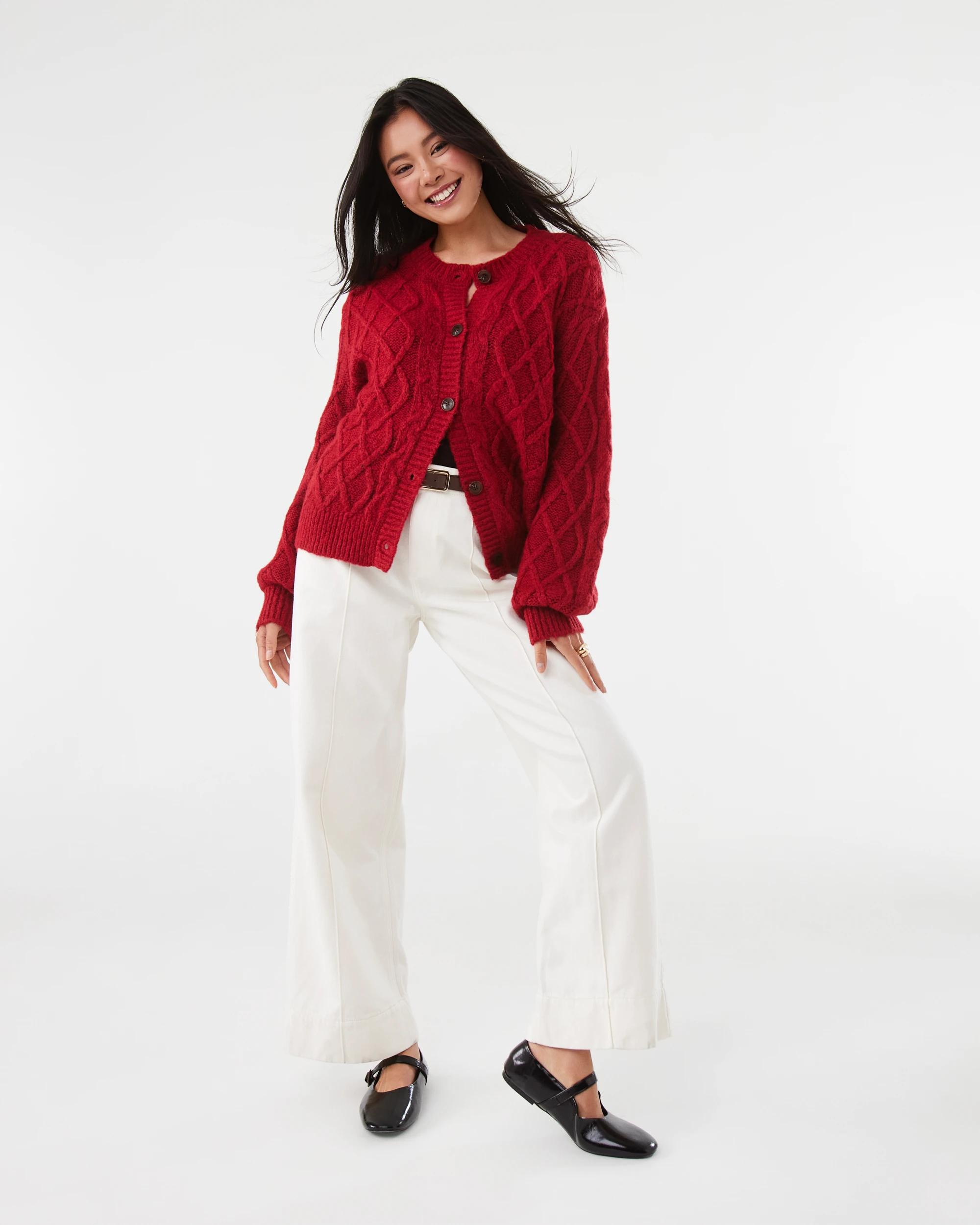 5 Cable Cardigan Spice Red, 5 of 11