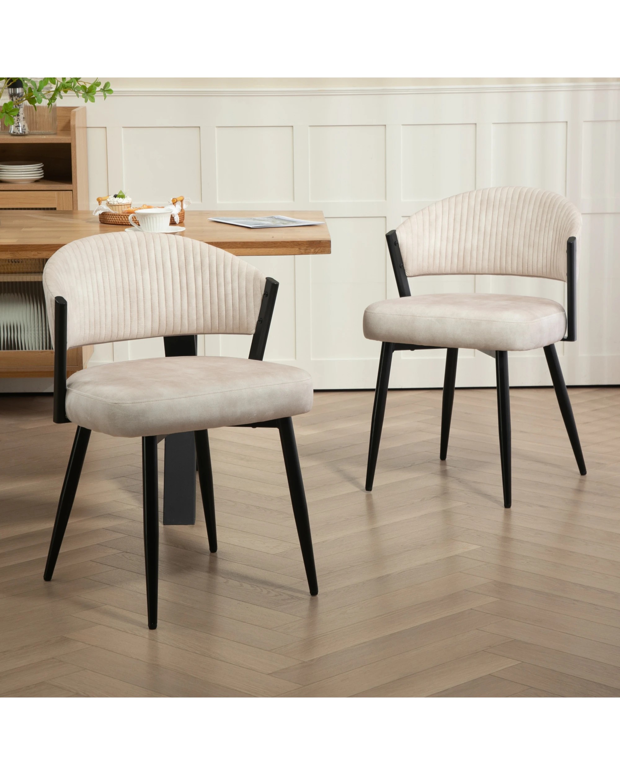 2 IHOMDEC Velvet Dining Chair Set of 2 - Beige - Beige, 2 of 10