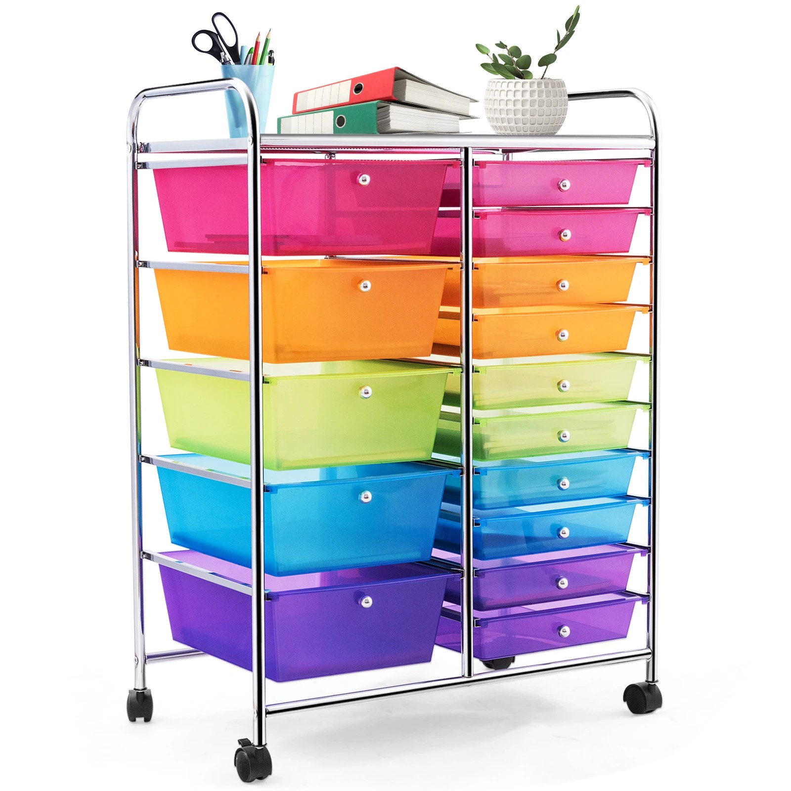6 Costway 15 Drawers Rolling Storage Cart Mobile Utility Trolley -  Rainbow, 6 of 8