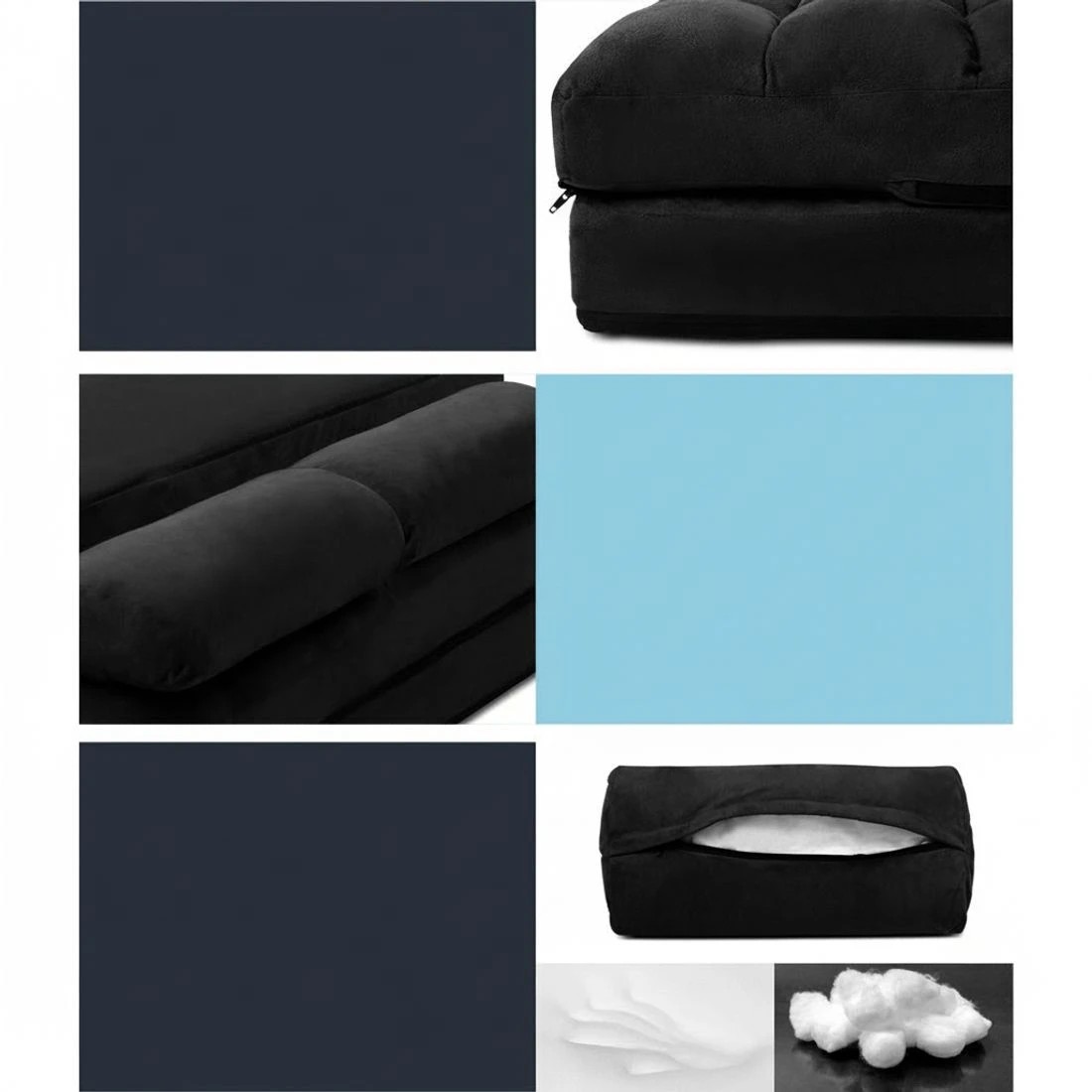 6 Artiss Lounge Sofa Bed 2-seater Charcoal Suede - Black, 6 of 7