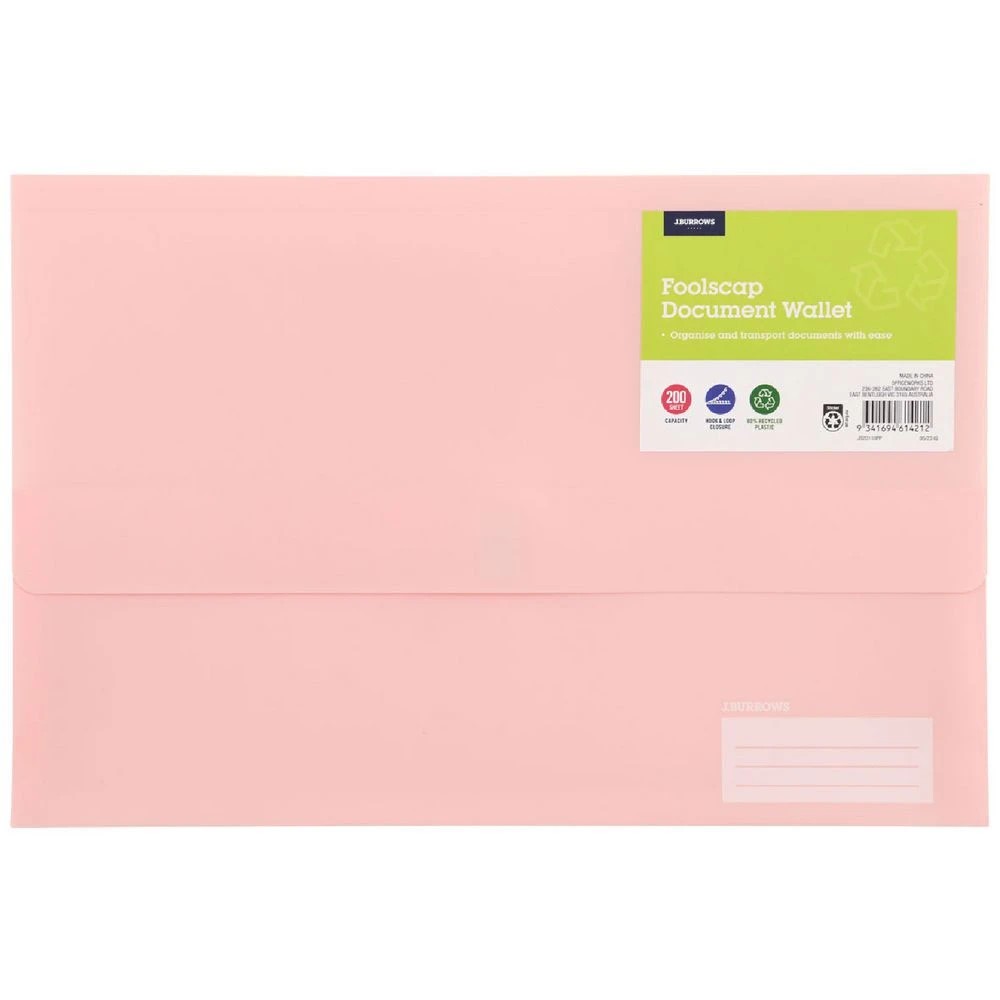 1 J.Burrows Foolscap Document Wallet Pink, 1 of 3