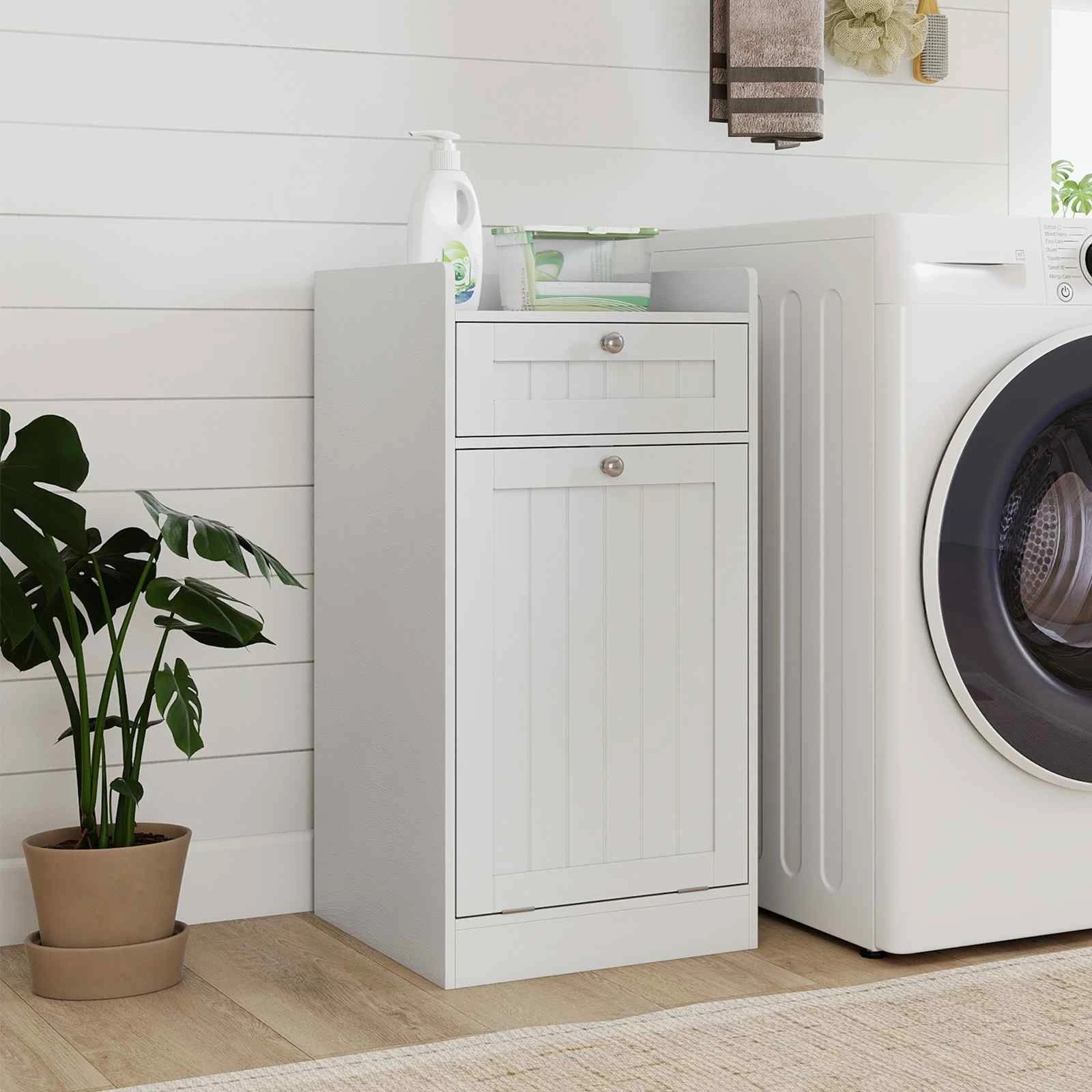 2 Costway Bathroom Storage Cabinet w/Tilt-Out Laundry Hamper Toilet Organizer, 2 of 6