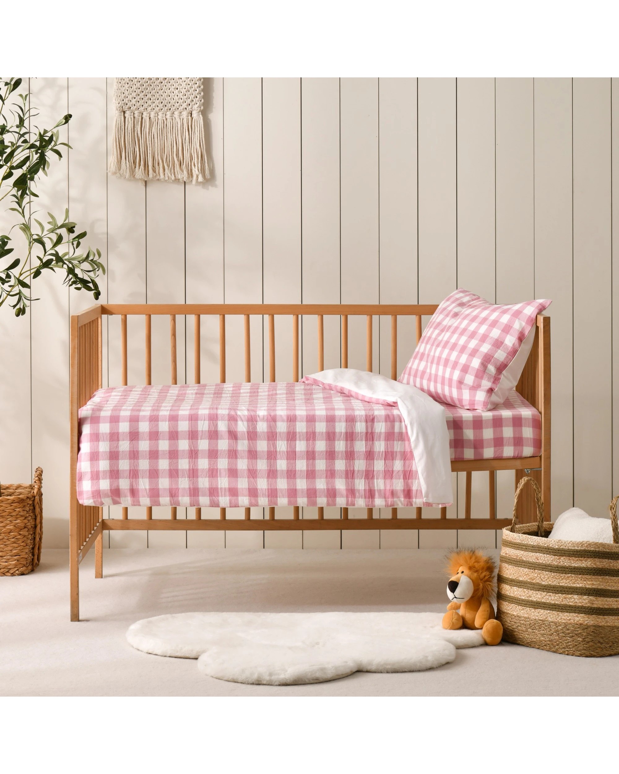 6 Dreamaker Baby Lola Washed Cotton Yarn Dyed Gingham Quilt Cover Set - COT Size - Pink Pearl, 6 of 7