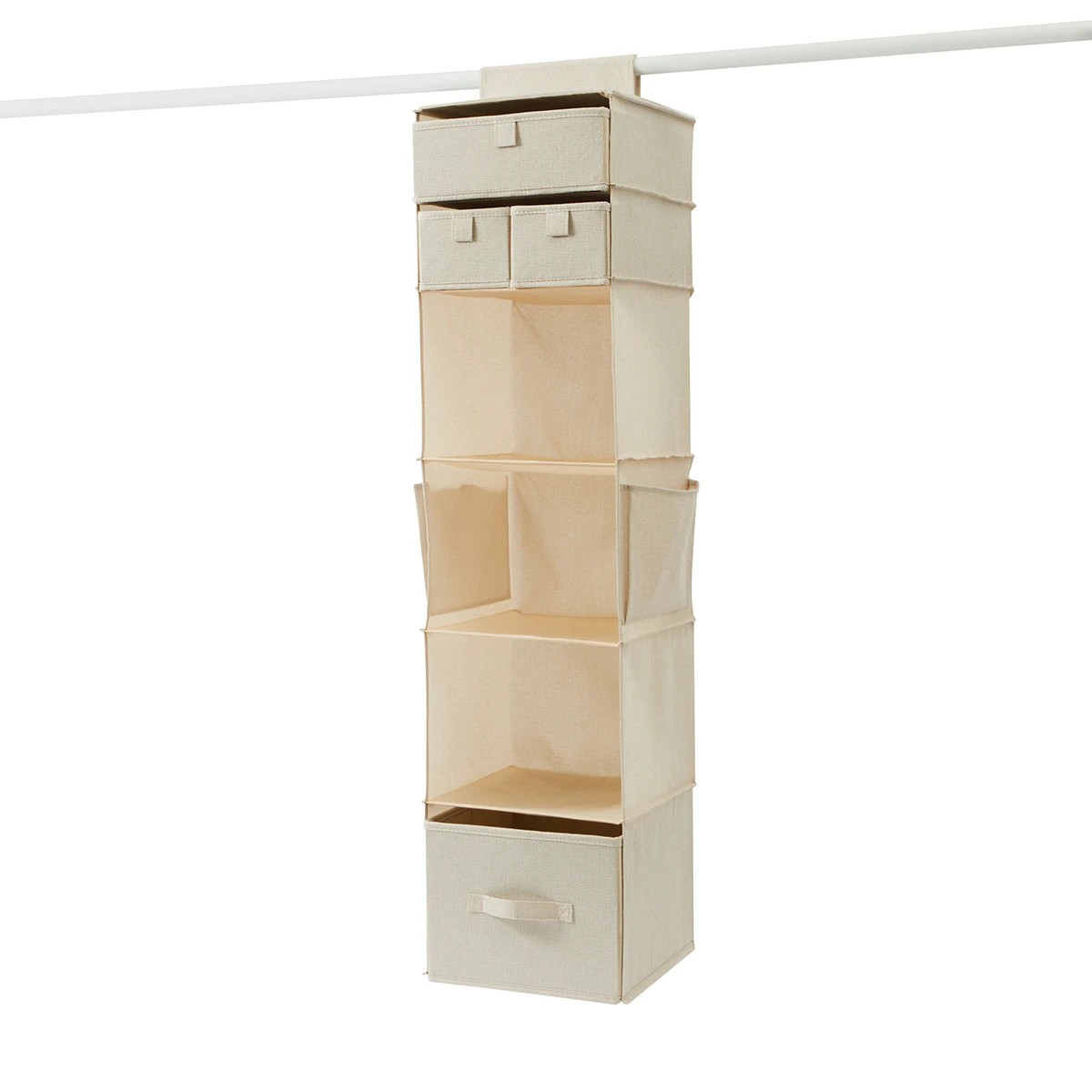 4 Linen Look Hanging Shelving with Drawers - Beige, 4 of 10