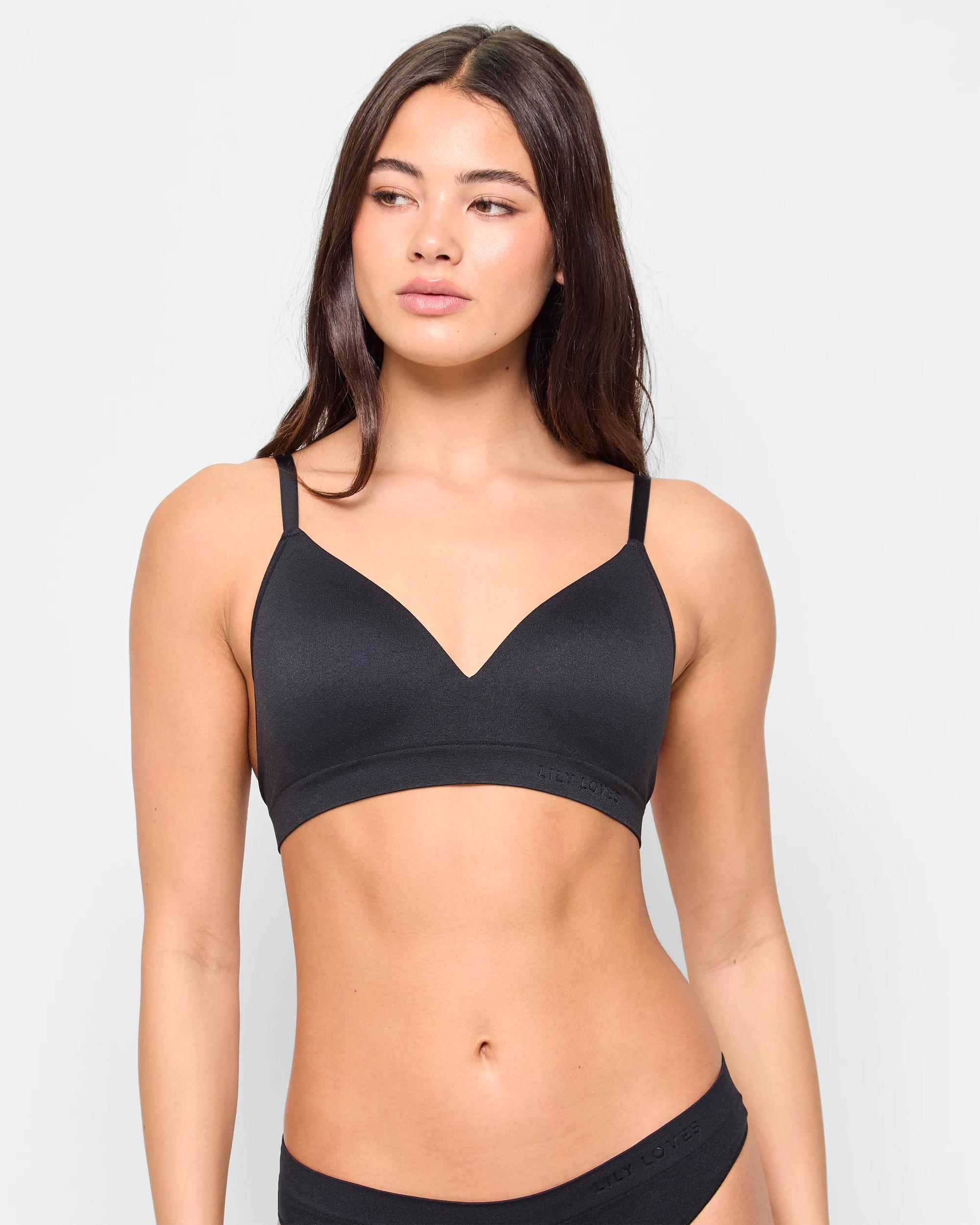 1 Seamfree Embossed Wirefree T-shirt Crop Bra - Lily Loves BLACK, 1 of 4