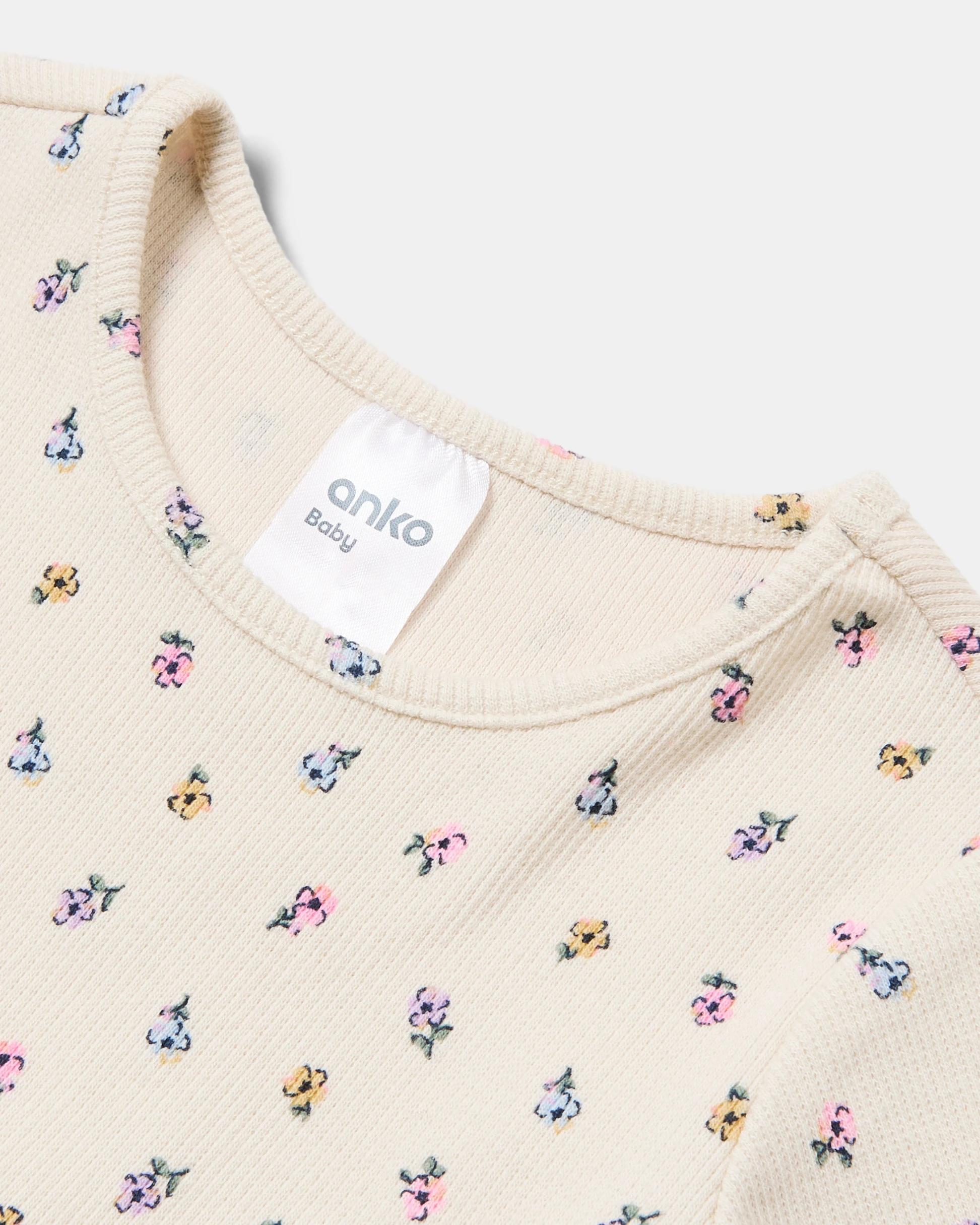 3 Long Sleeve Ribbed Bodysuit Dress Floral, 3 of 4