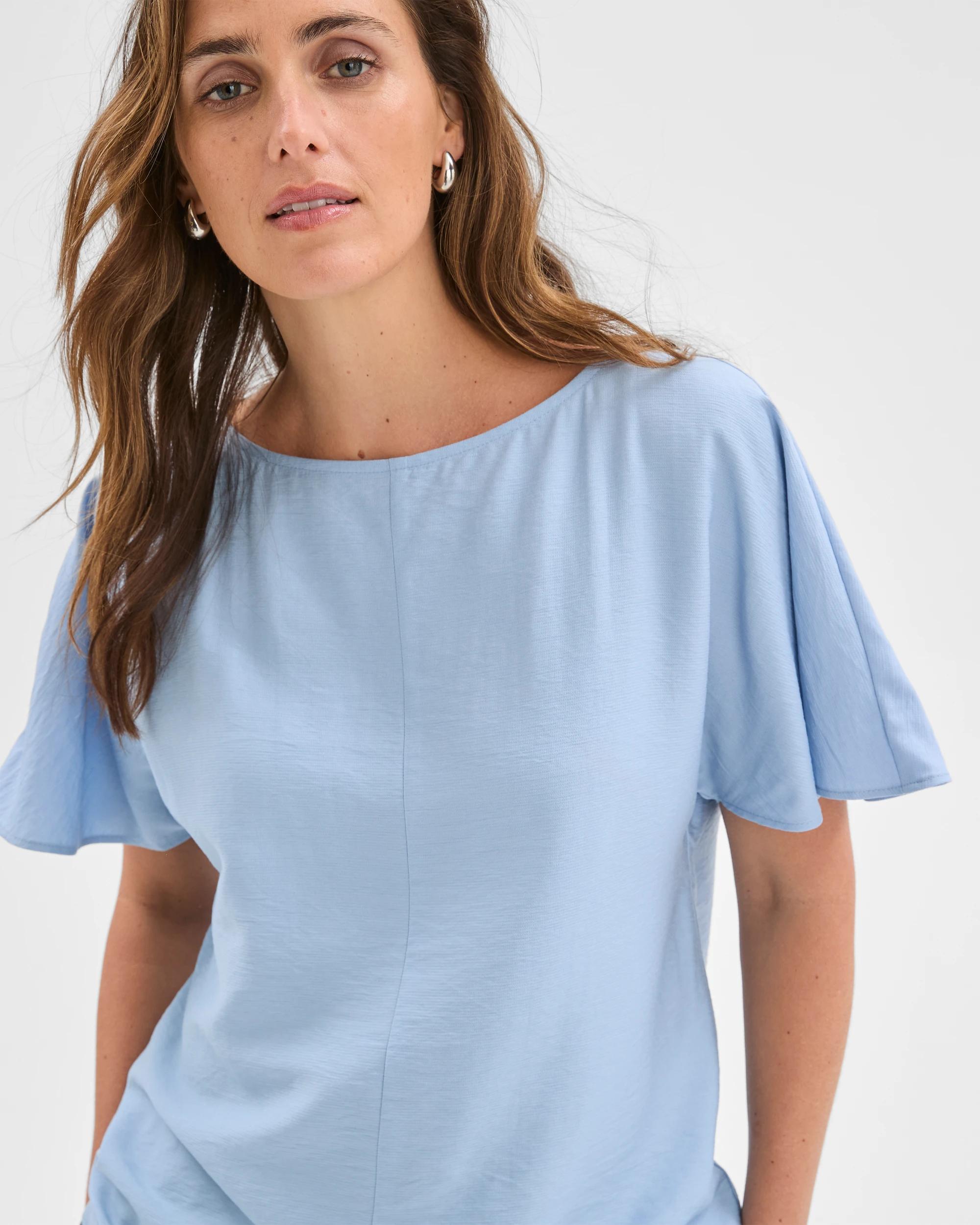 4 Preview Short Flutter Sleeve Textured Blouse BLUE MIST, 4 of 6