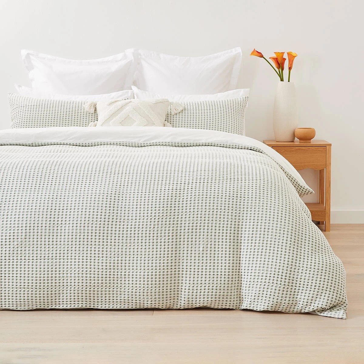 1 Dakota Cotton Quilt Cover Set - Queen Bed, Sage, 1 of 7