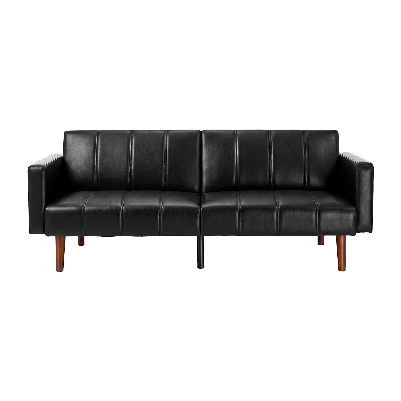 8 Oikiture 3 Seater Sofa Bed Sleeper Futon Faux Leather - Black, 8 of 10