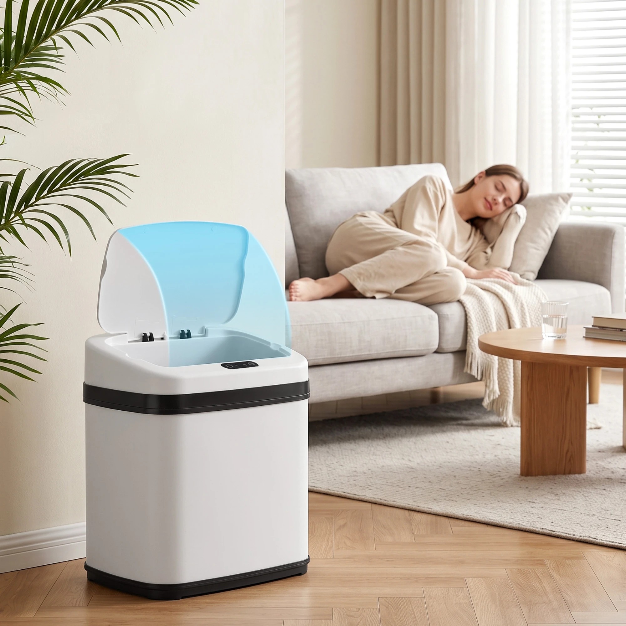 7 Devanti 15L Motion Sensor Bin Touchless Bins Soft-Close Rubbish Trash Can - White, 7 of 9