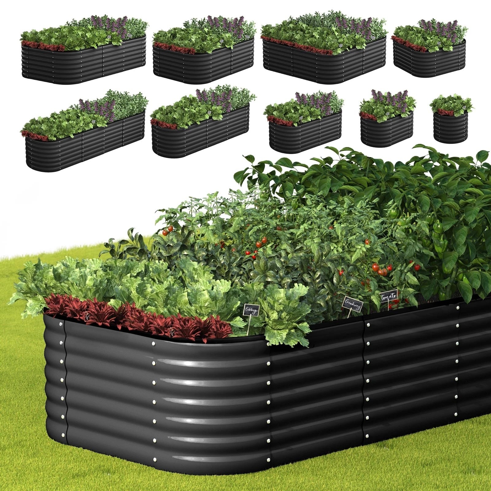 3 Livsip 9-IN-1 Raised Garden Bed Modular Kit Planter Oval Galvanised Steel 56CM H - Grey, 3 of 7