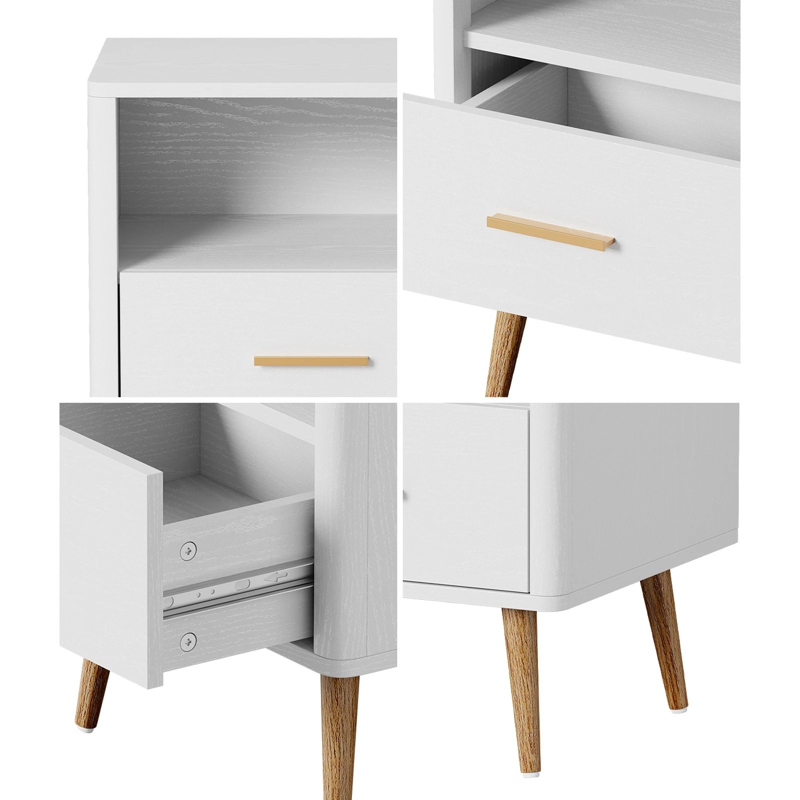 4 Oikiture Bedside Table 1 Drawer Open Shelf Side End Tables Nightstand
 - White, 4 of 10