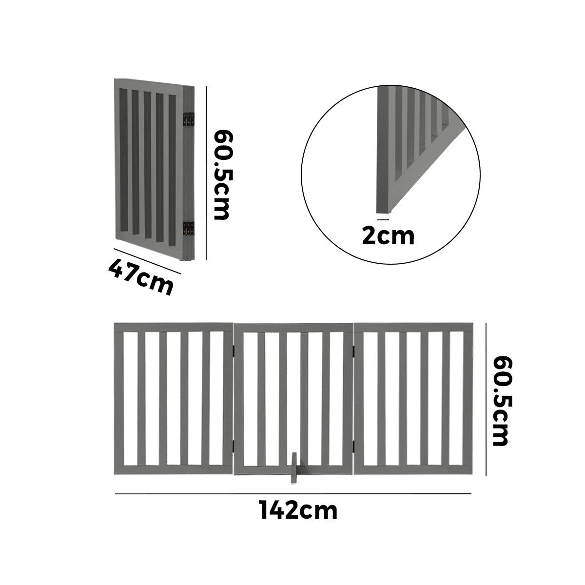 2 Alopet Wooden Pet Gate Dog Fence Safety Stair Barrier Security Door 3-Panel - Grey, 2 of 10