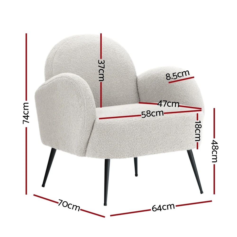 2 Artiss Armchair Boucle  Hanes - White, 2 of 6