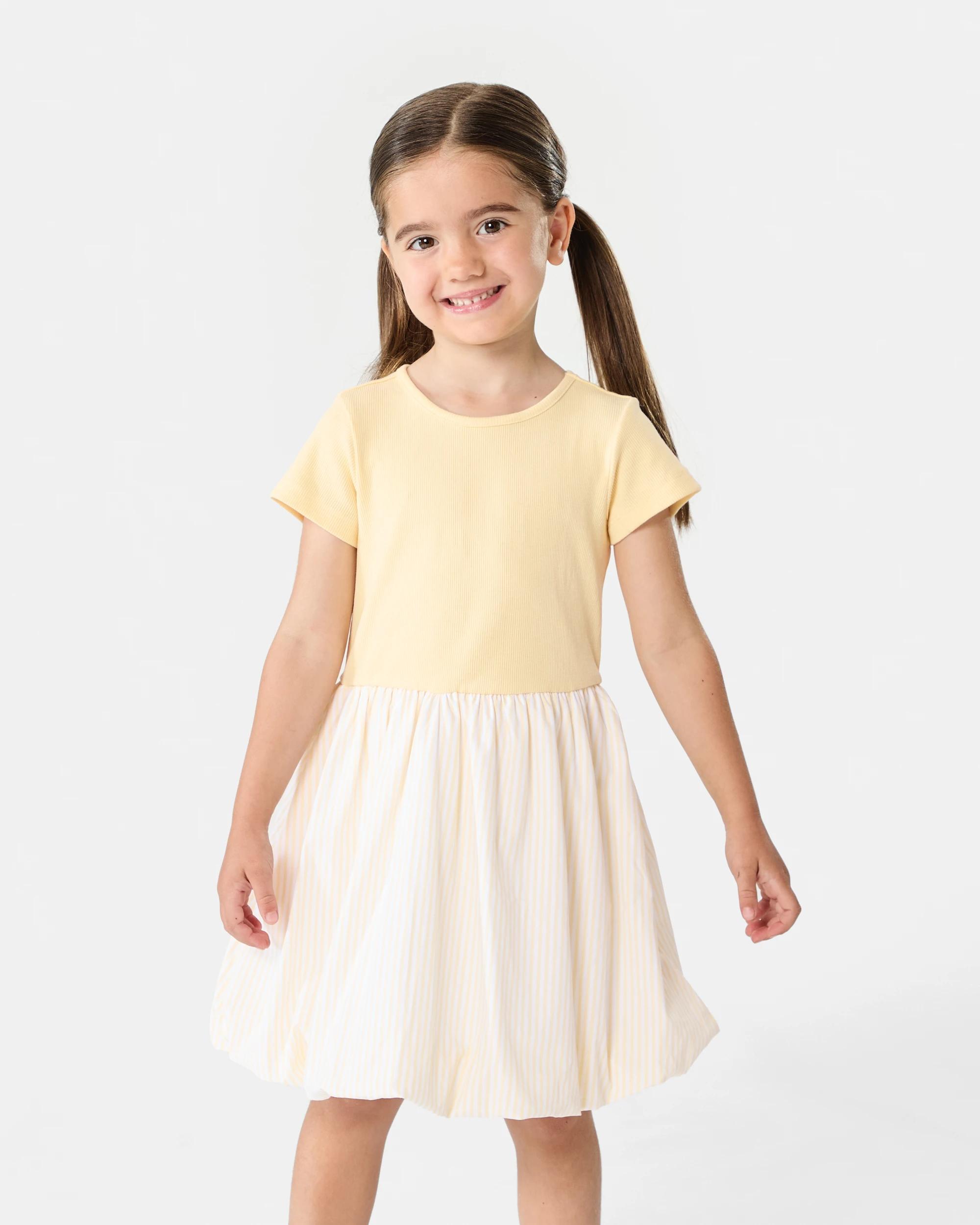 1 Short Sleeve Bubble Dress Ylw Stripe, 1 of 7