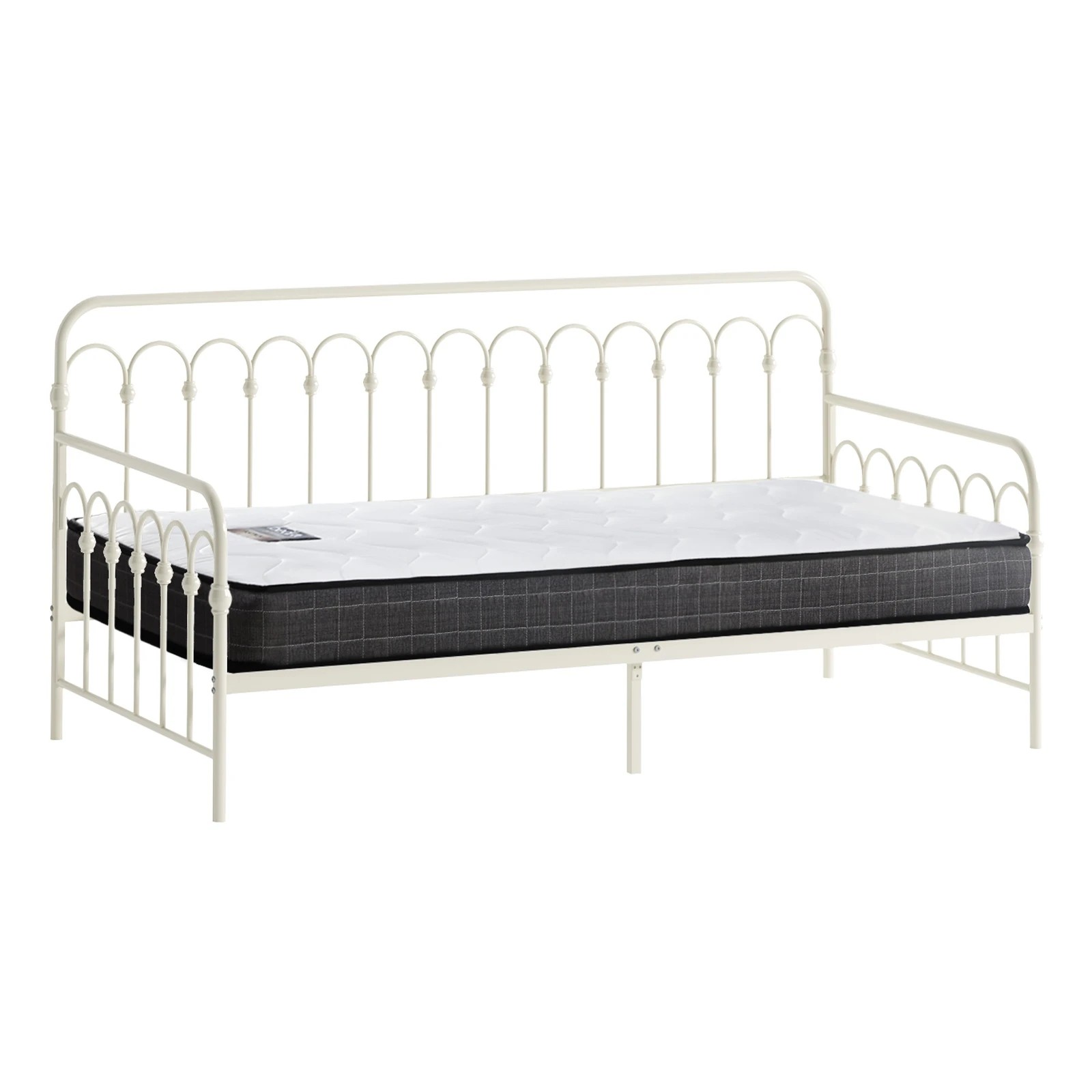 1 Oikiture Metal Daybed Frame Single Size Sofa Bed Support with Mattress - Beige, 1 of 10