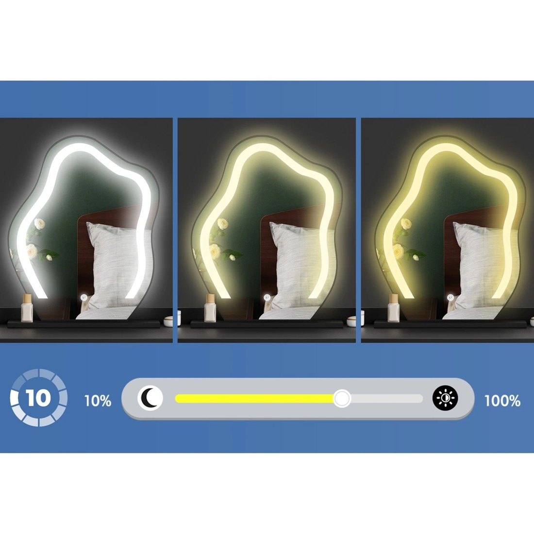 6 Alfordson Dressing Table Stool Floating Makeup Mirror Vanity Desk LED - Black White, 6 of 10