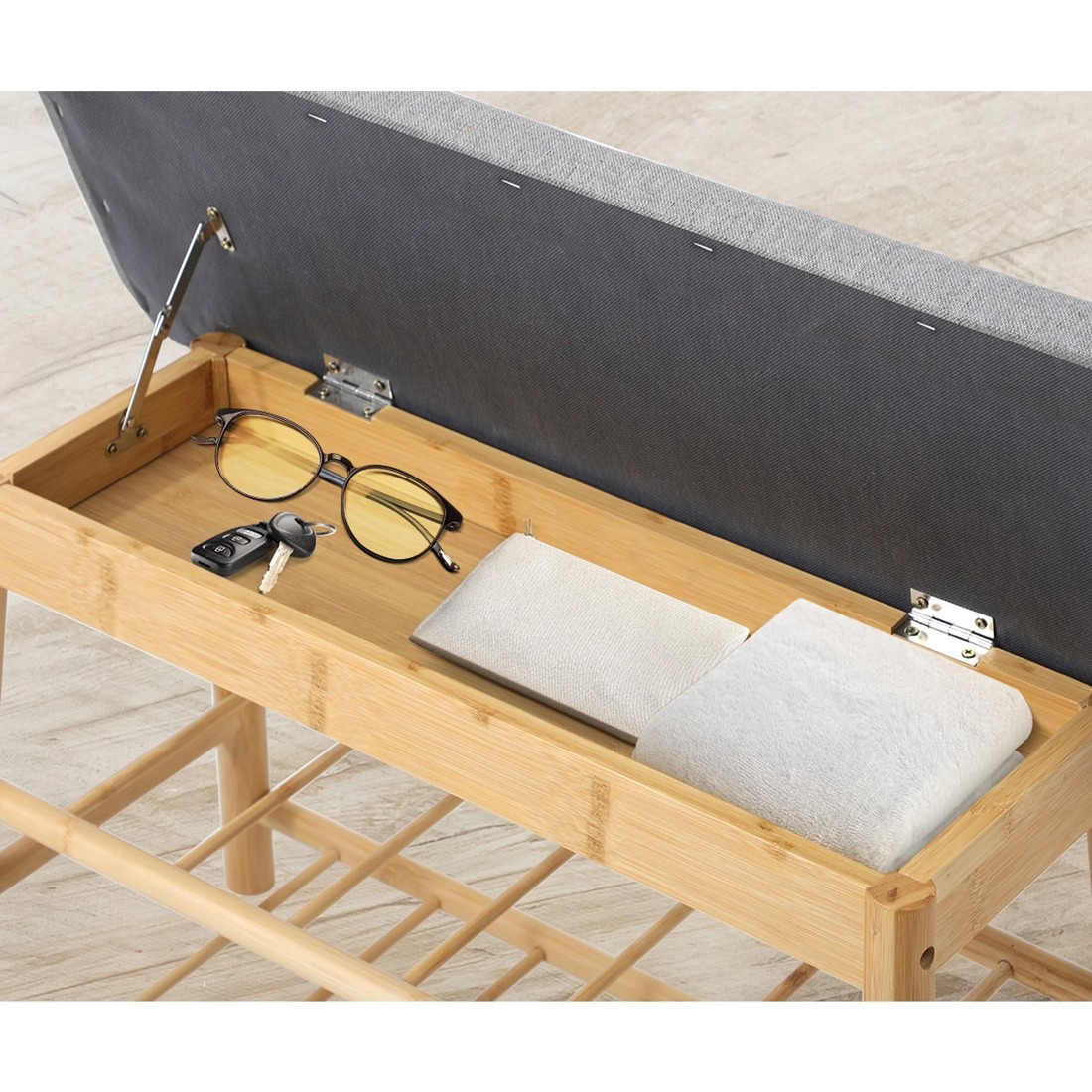 3 Oikiture Shoe Storage Bench Bamboo Shoes Rack Cabinet Shelf Organiser Stool 70cm
 - Natural, 3 of 10