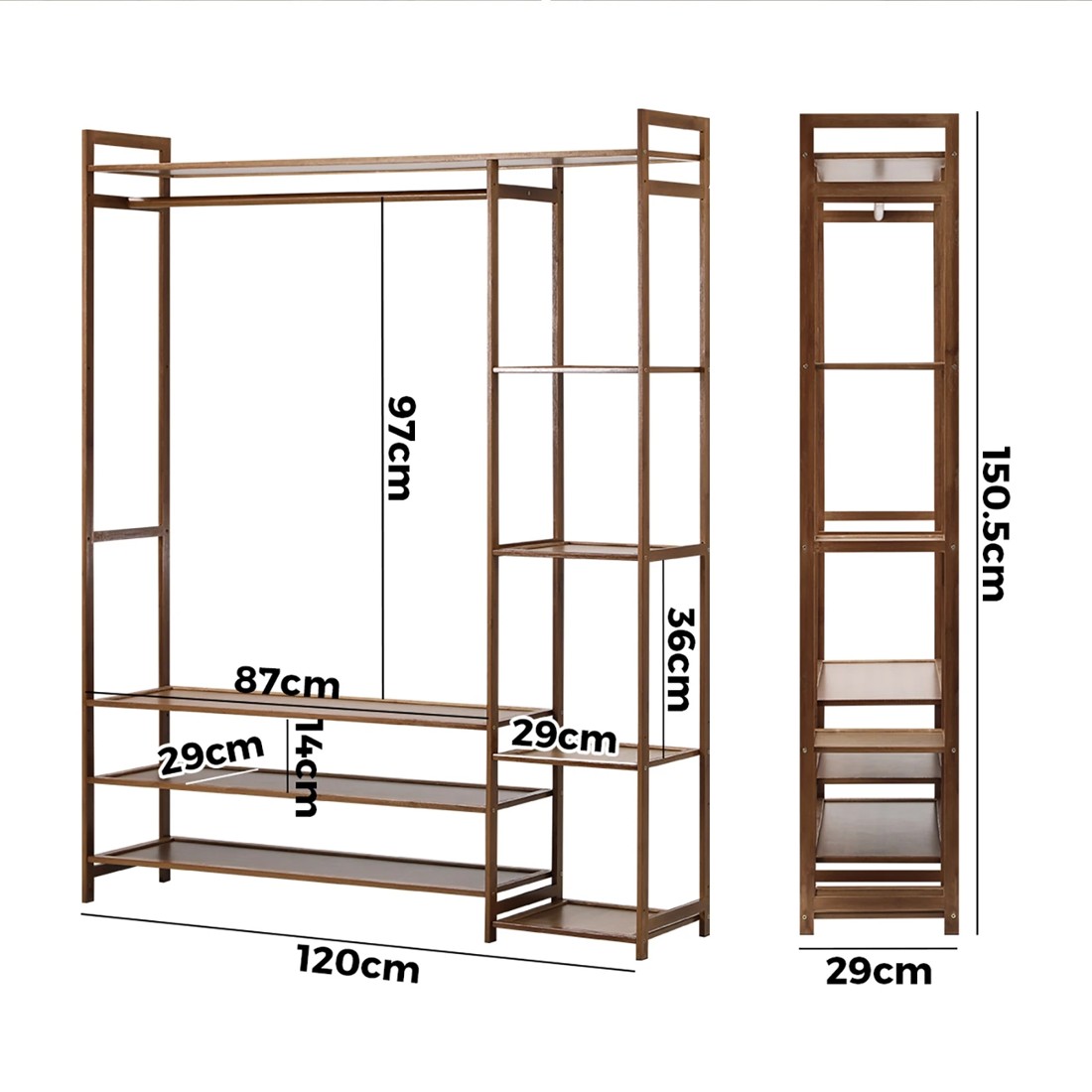 9 Oikiture Clothes Rack Open Wardrobe Garment Coat Hanging Rail Bamboo 8 Shelves
 - Natural, 9 of 10