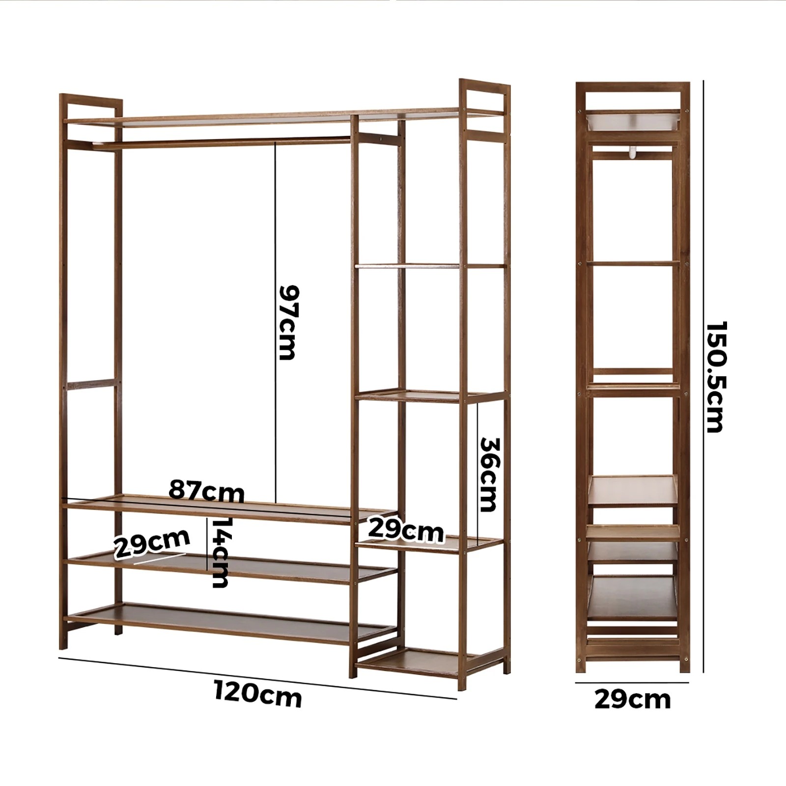 9 Oikiture Clothes Rack Open Wardrobe Garment Coat Hanging Rail Bamboo 8 Shelves
 - Natural, 9 of 10