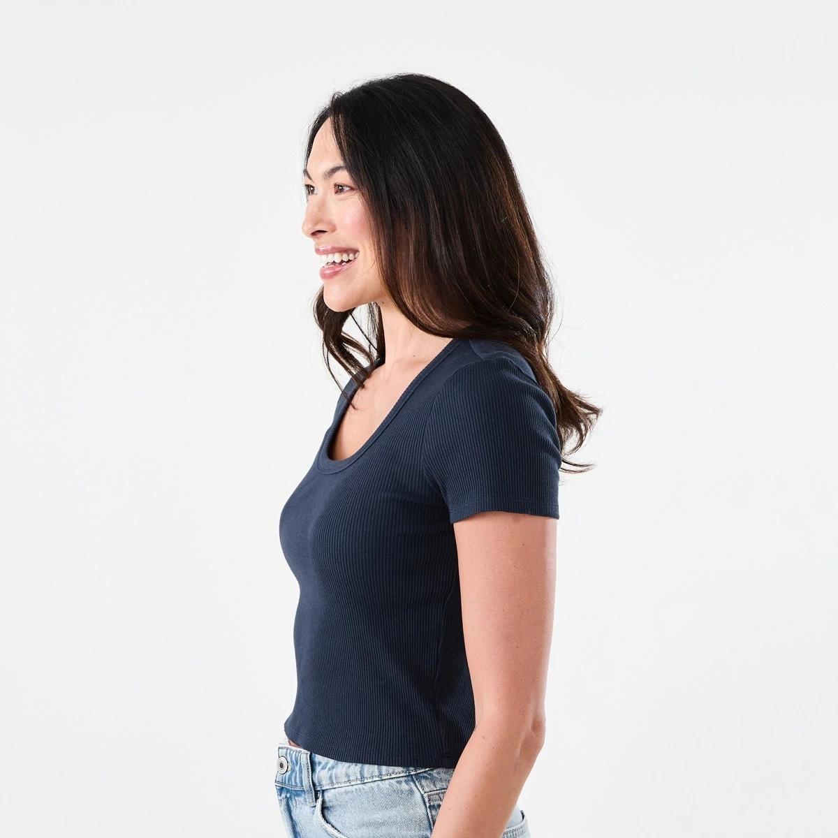 2 Short Sleeve Rib Square Neck T-shirt Navy Blaze, 2 of 5