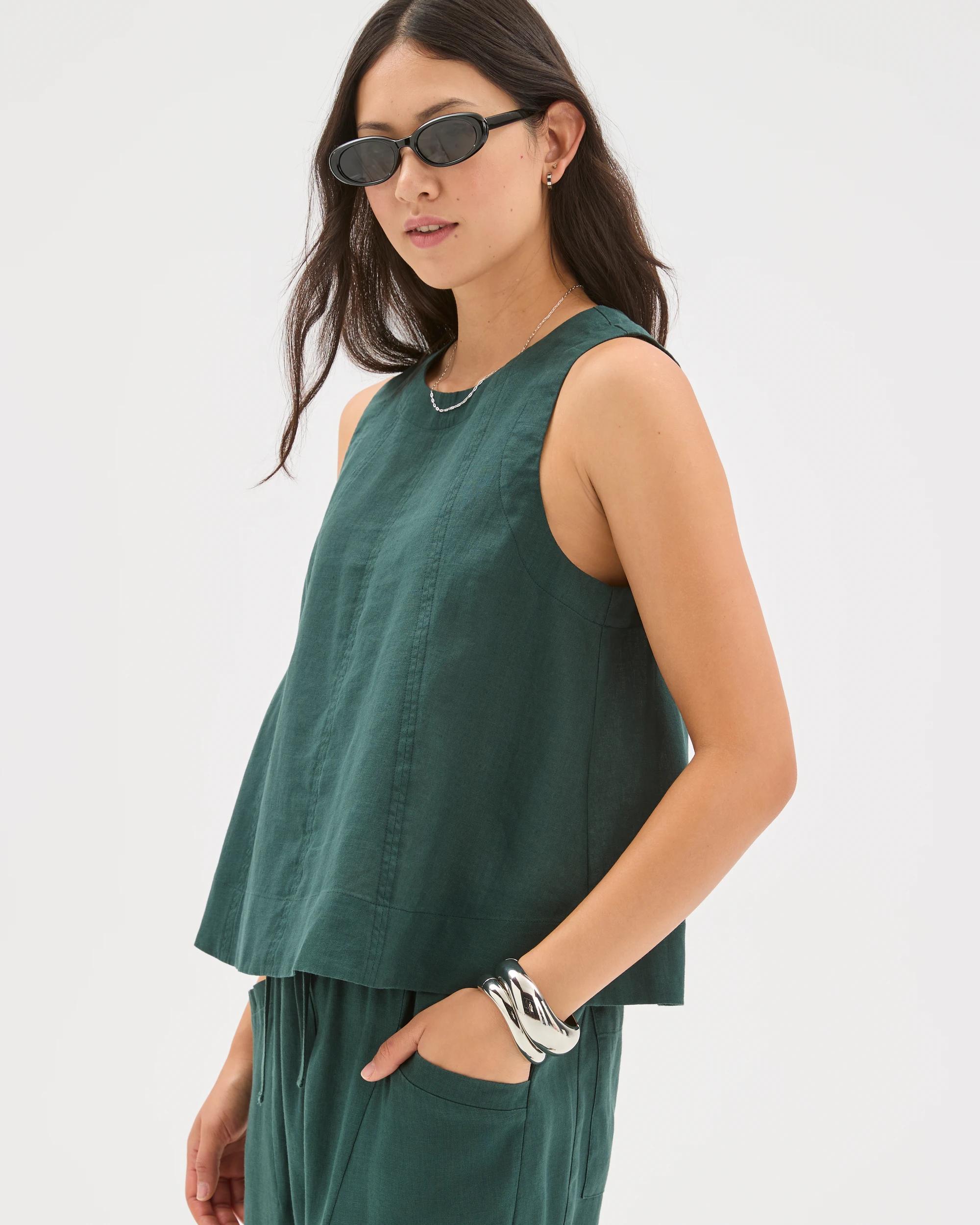 2 Target Woman European Linen Swing Tank Top DEEP GREEN, 2 of 7