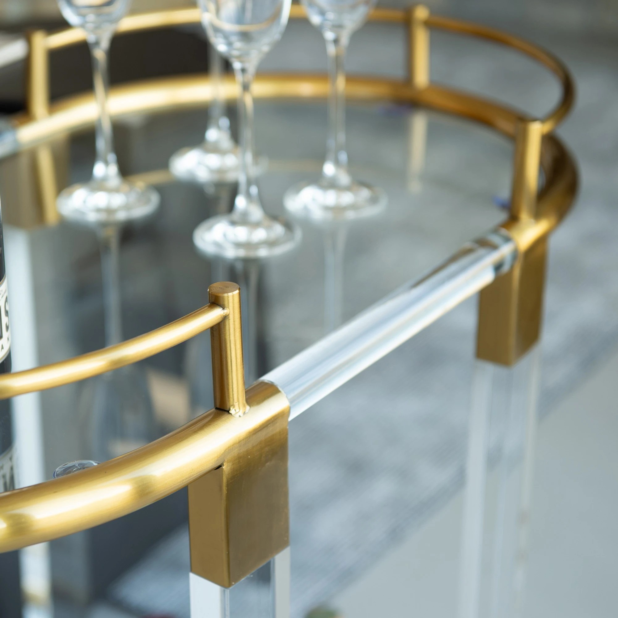 8 SoHo 2 Tier Oval Acrylic Bar Cart - Gold, 8 of 10