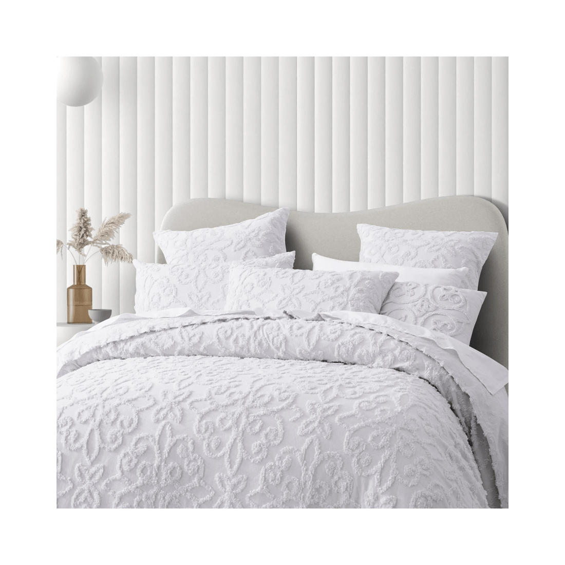 3 Bianca Bedding ELLA Cotton Chenille Bedspread Set — Textured Motif, White or Blush
 - King Single Bed
 - white, 3 of 5